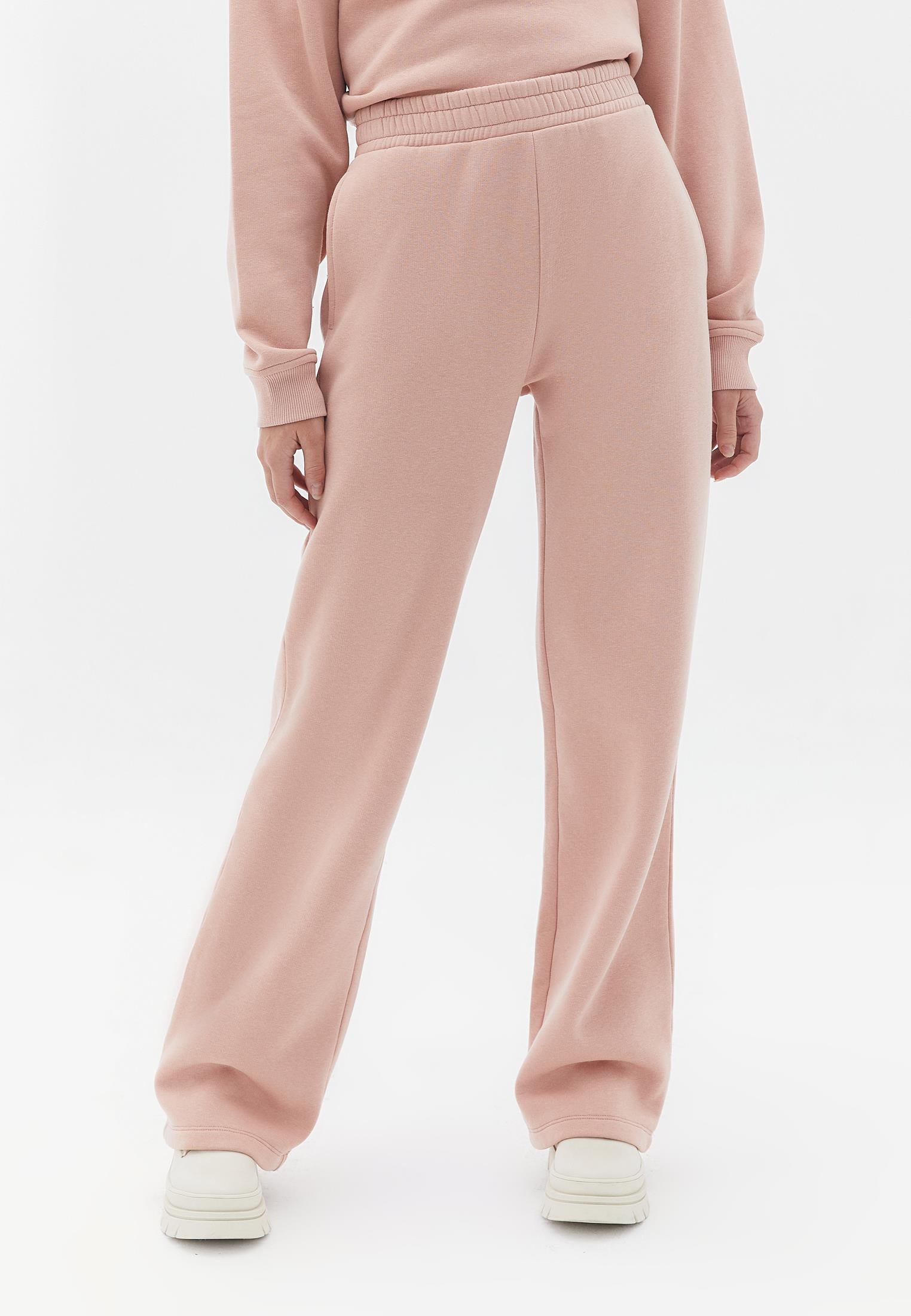 High Waist Elasticated Straight Pants - MISTY ROSE