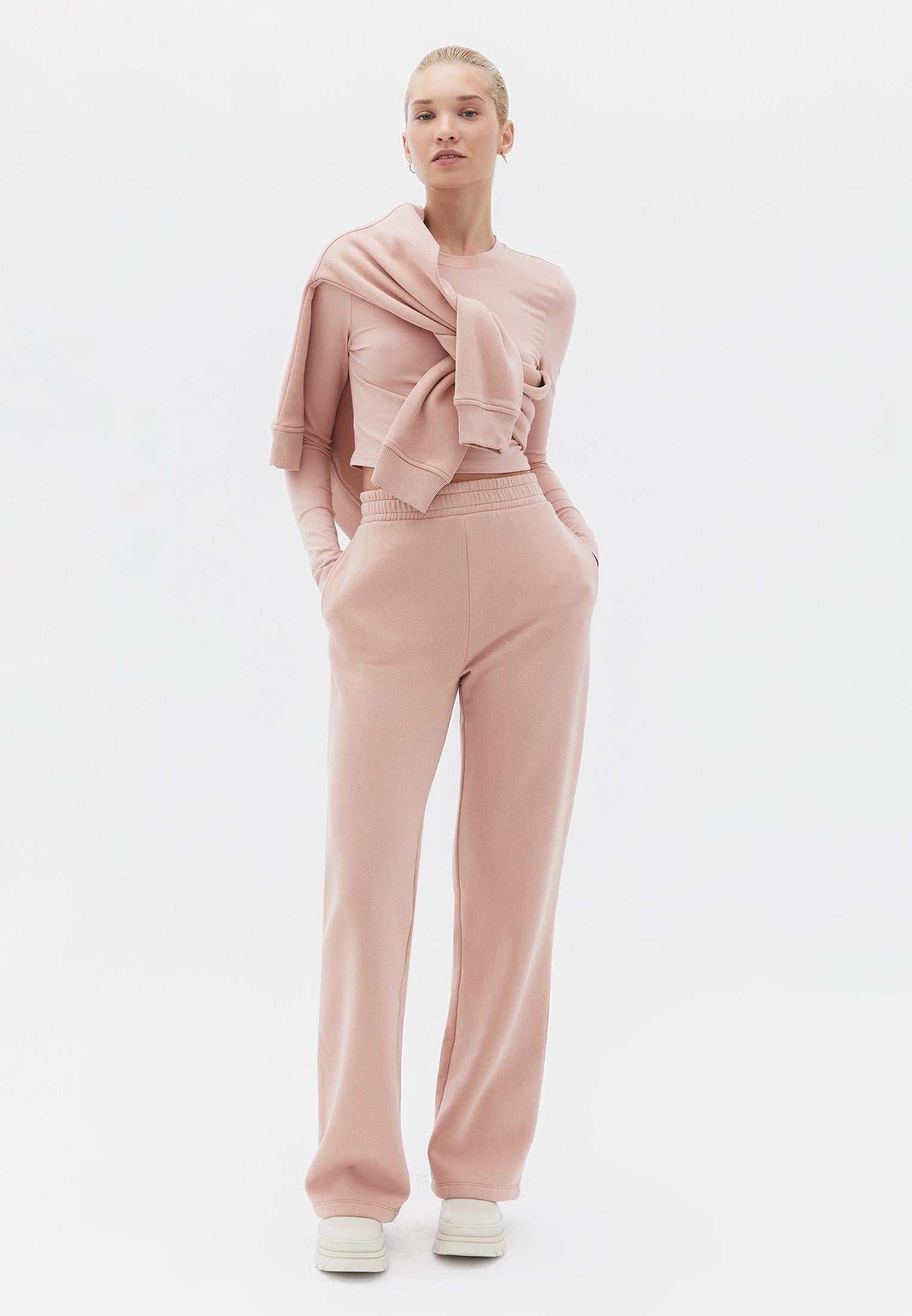 Cropped High Neck Long Sleeve T-Shirt - MISTY ROSE