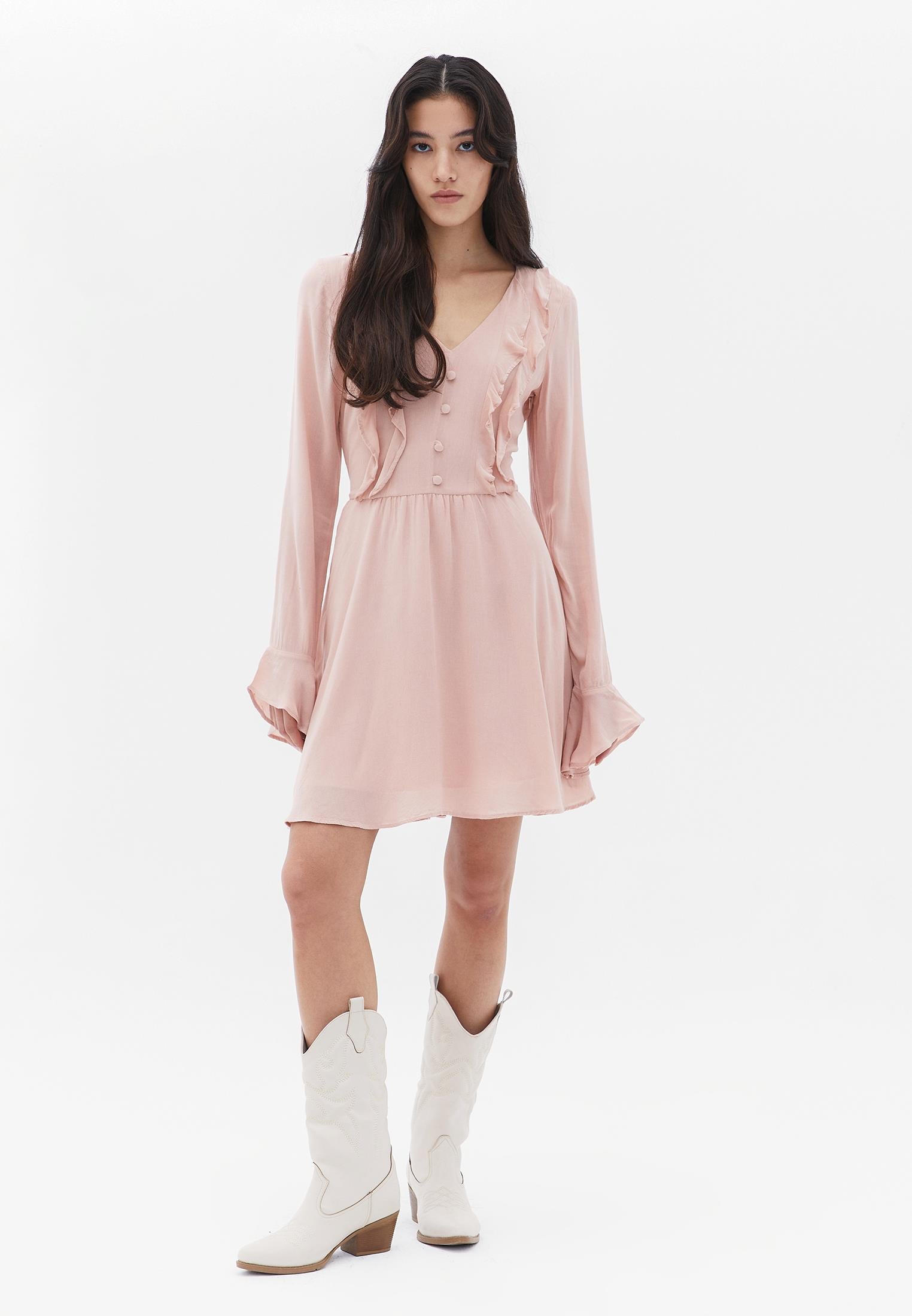 V-Neck Short Dress - MISTY ROSE