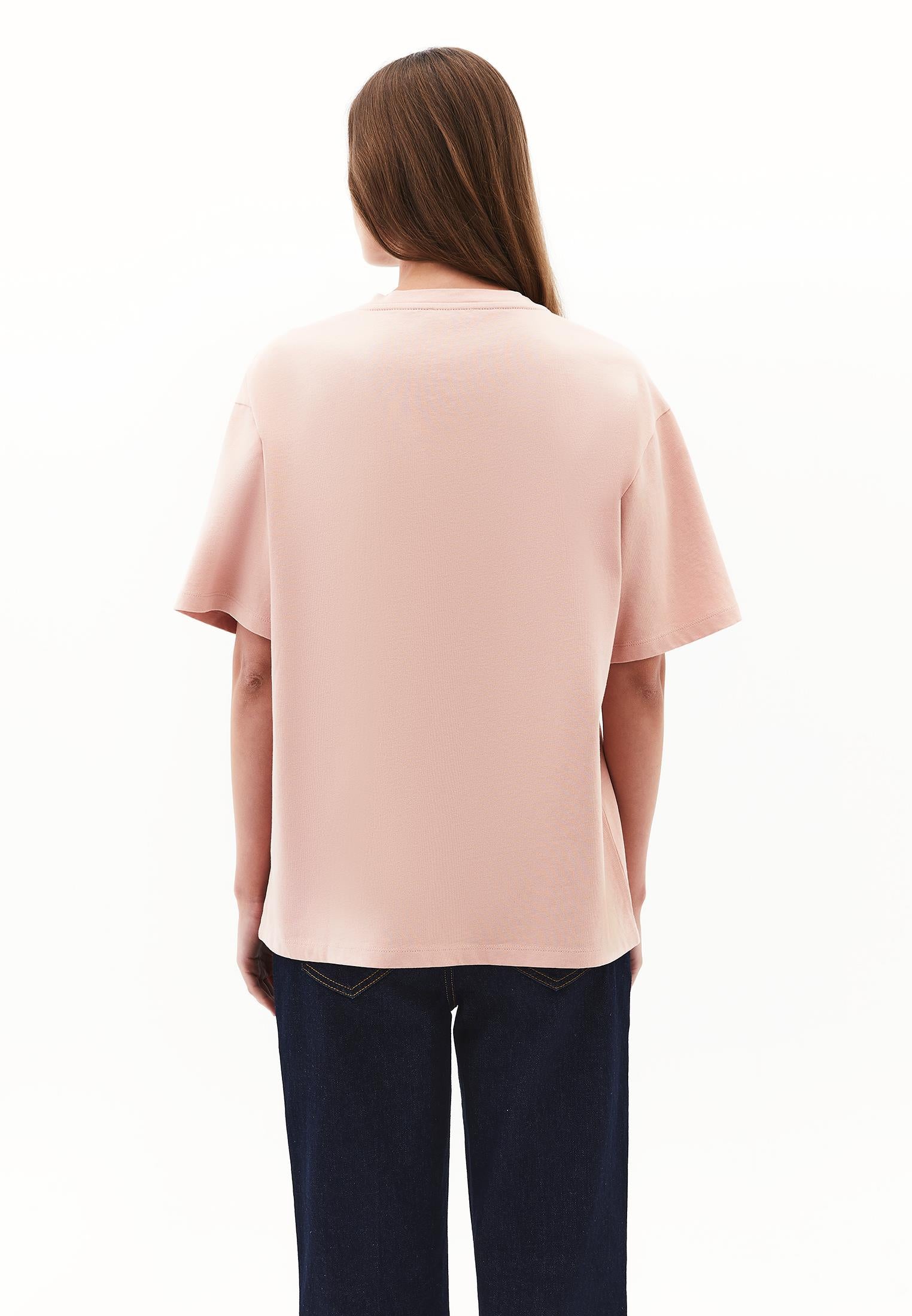 V Neck Boyfriend T-Shirt - MISTY ROSE
