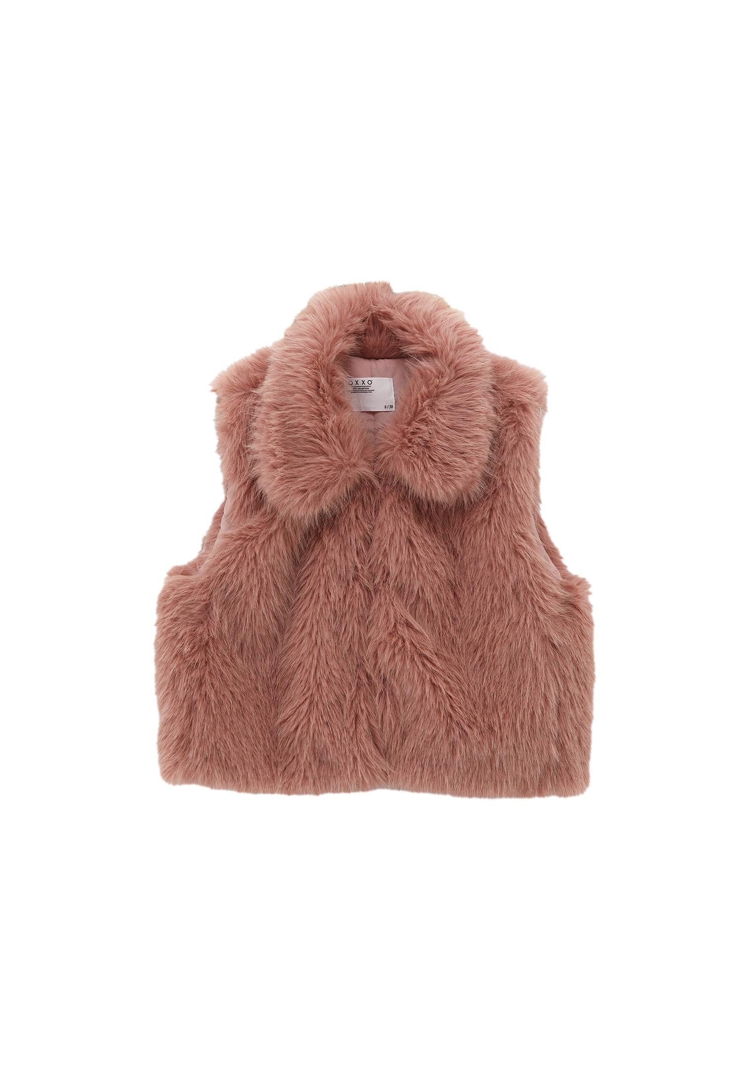 V Neck Faux Fur Vest - MISTY ROSE