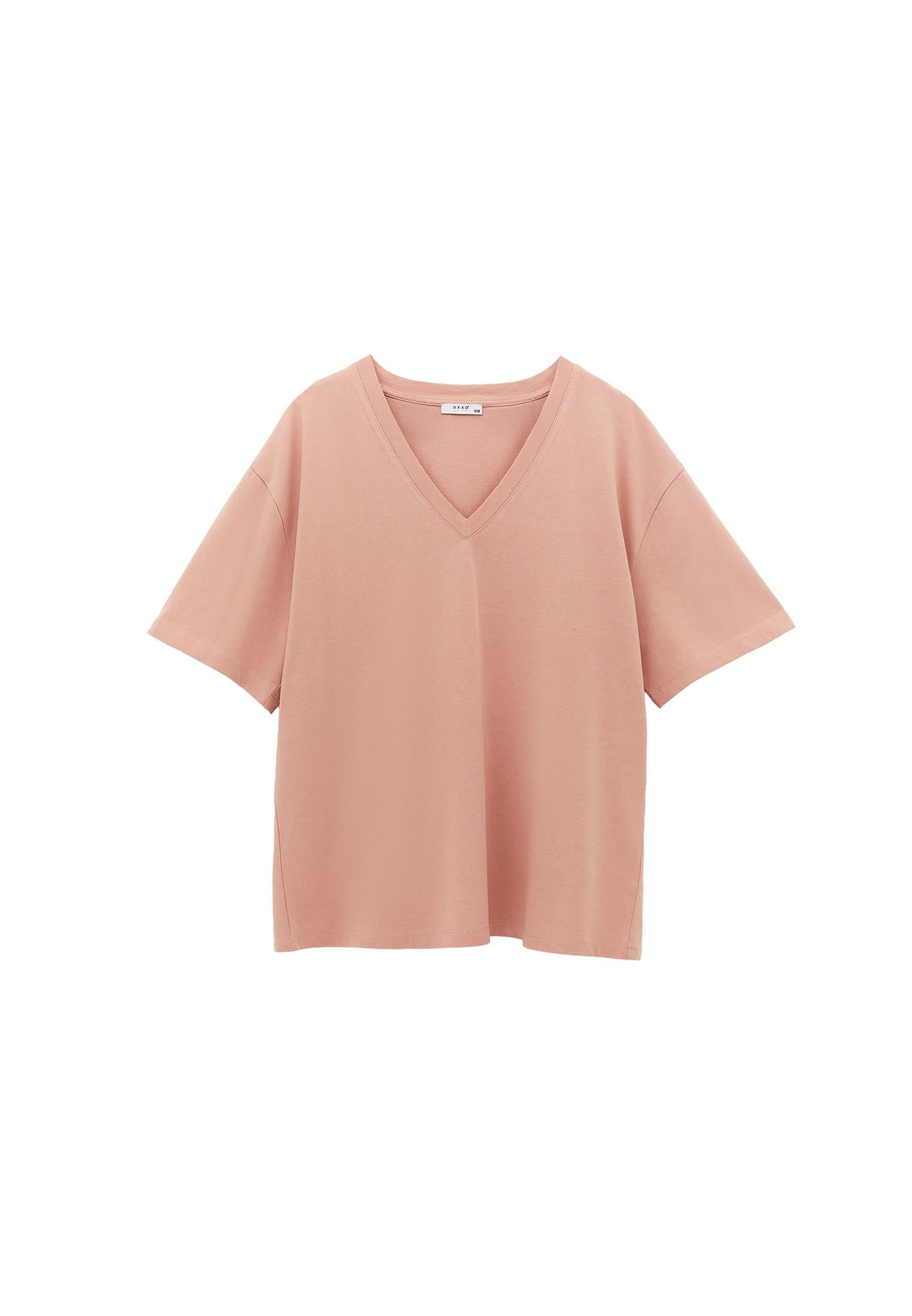 V Neck Boyfriend T-Shirt - MISTY ROSE