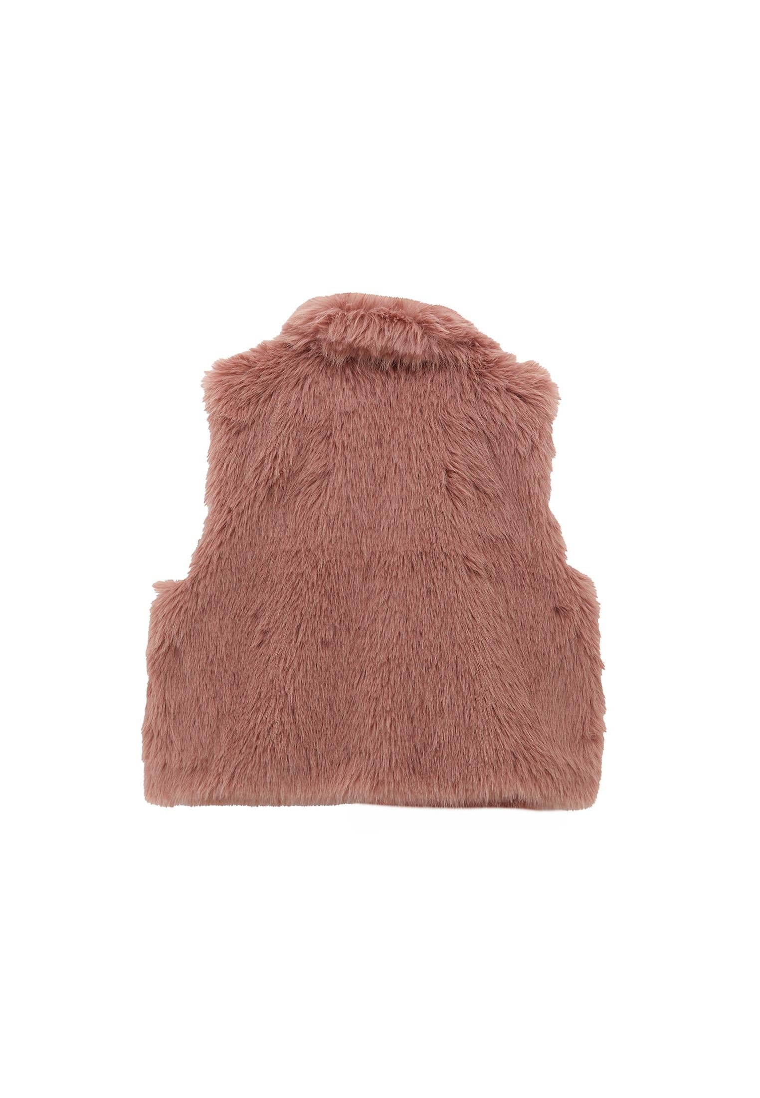 V Neck Faux Fur Vest - MISTY ROSE