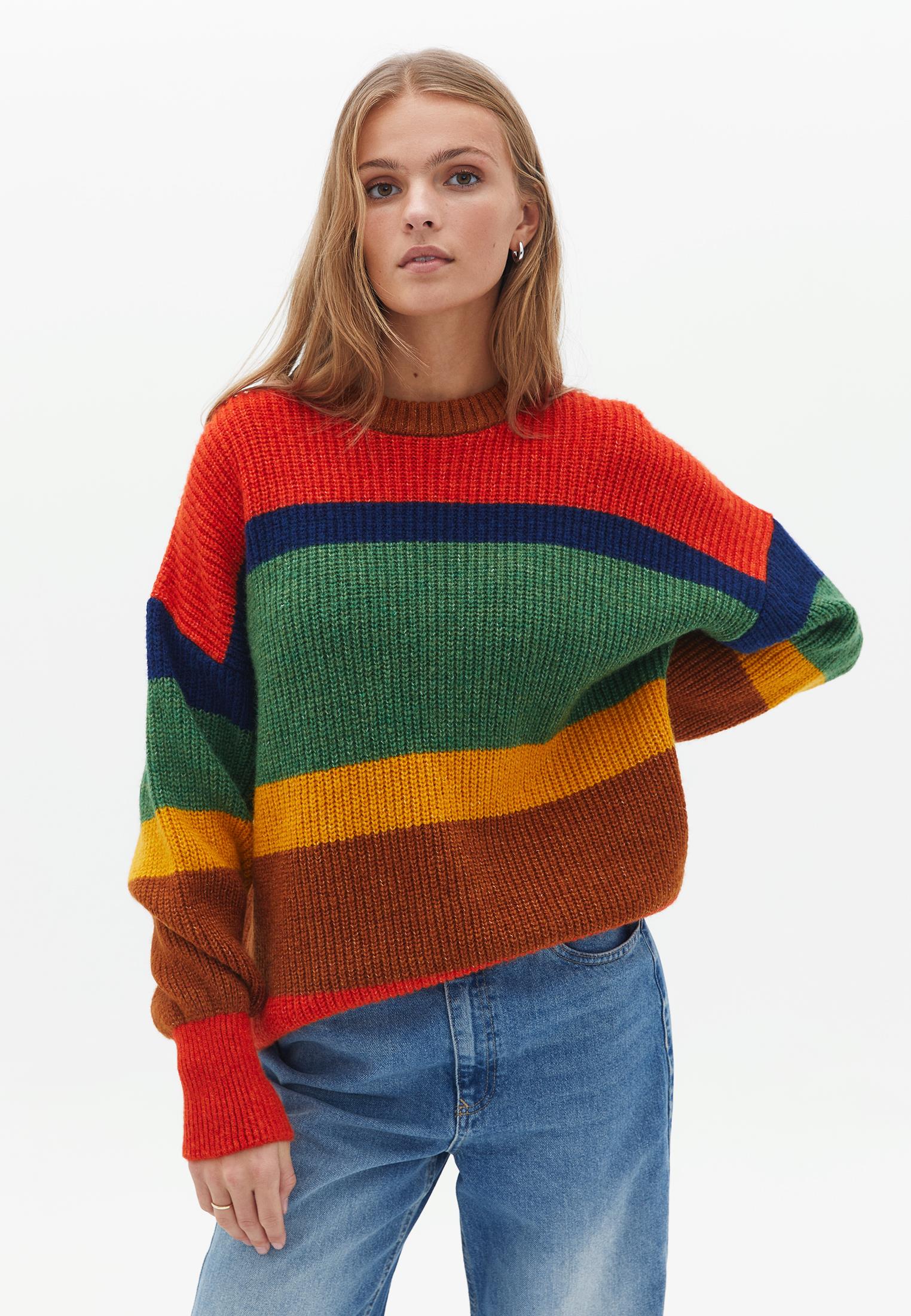 Striped Crew Neck Long Sleeve Sweater - MIX COLOR