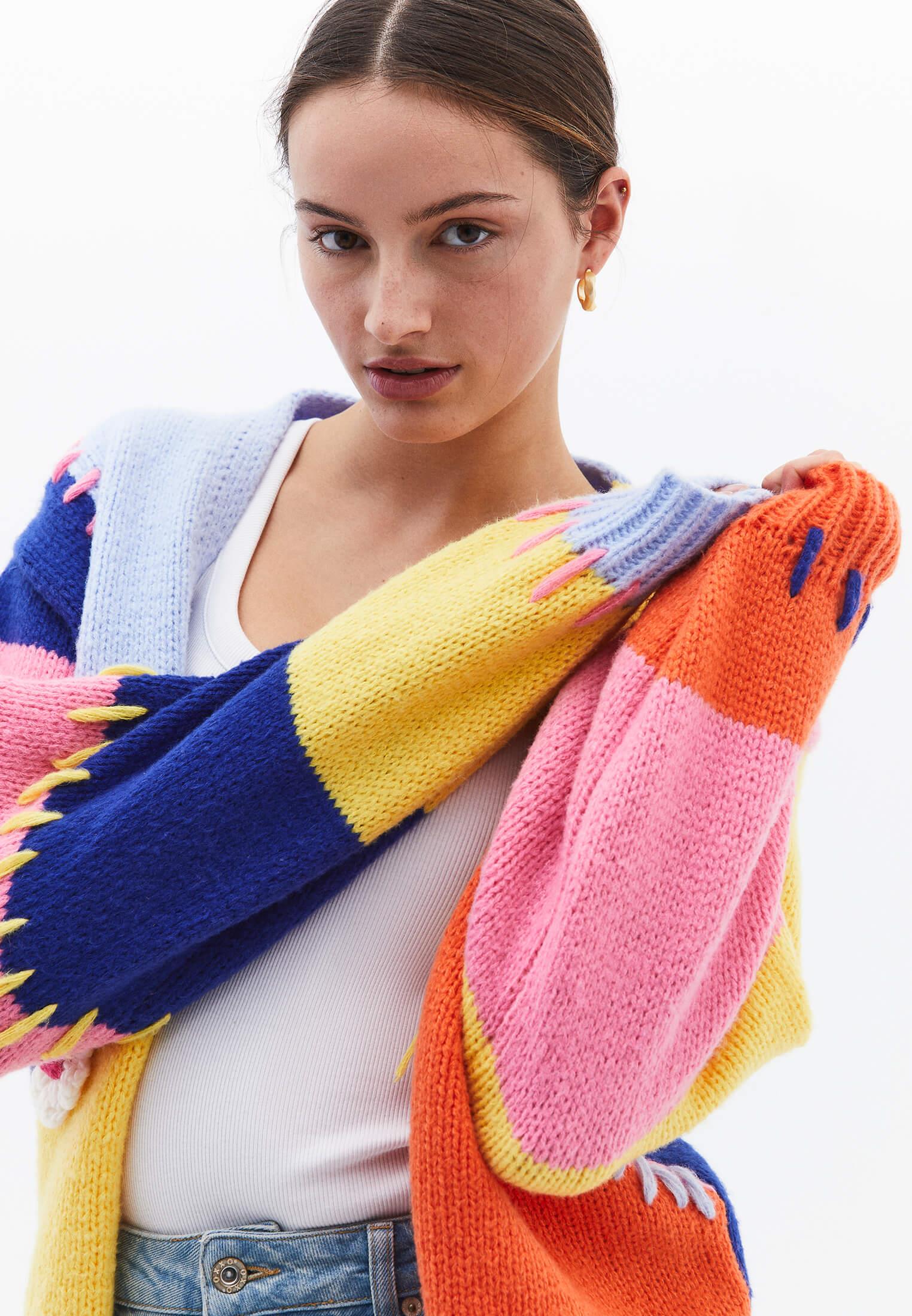 Knitted Detailed Long Sleeve Women's Cardigan - MIX COLOR