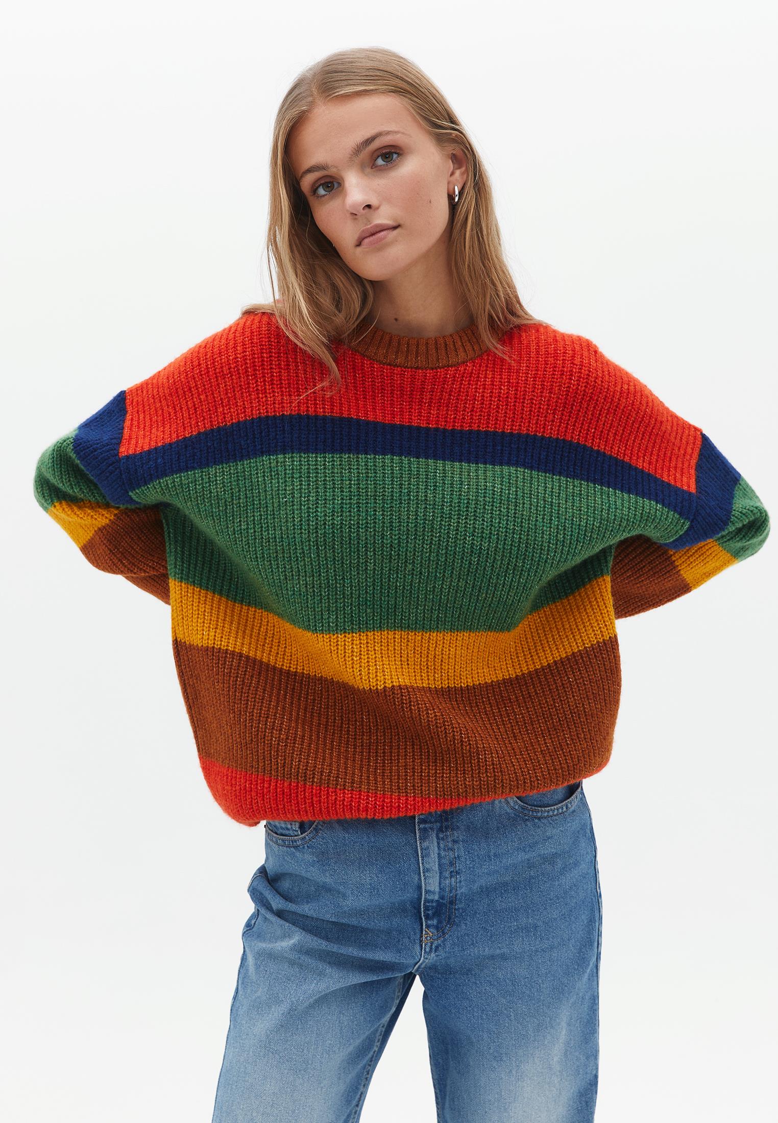 Striped Crew Neck Long Sleeve Sweater - MIX COLOR