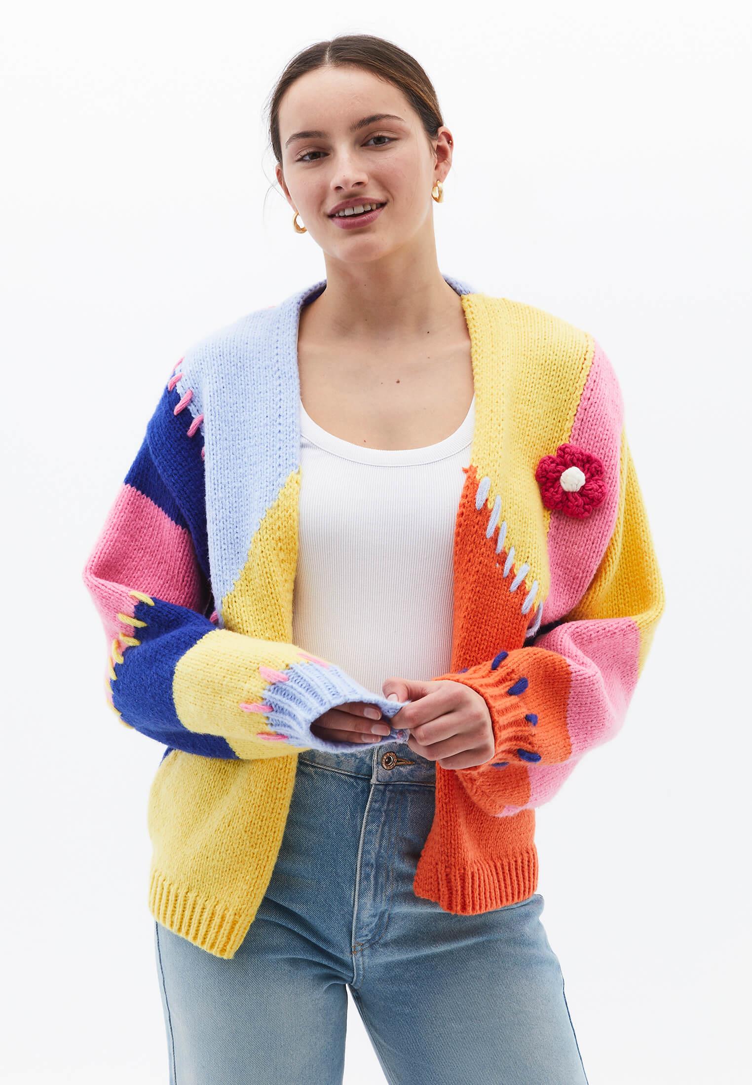 Knitted Detailed Long Sleeve Women's Cardigan - MIX COLOR