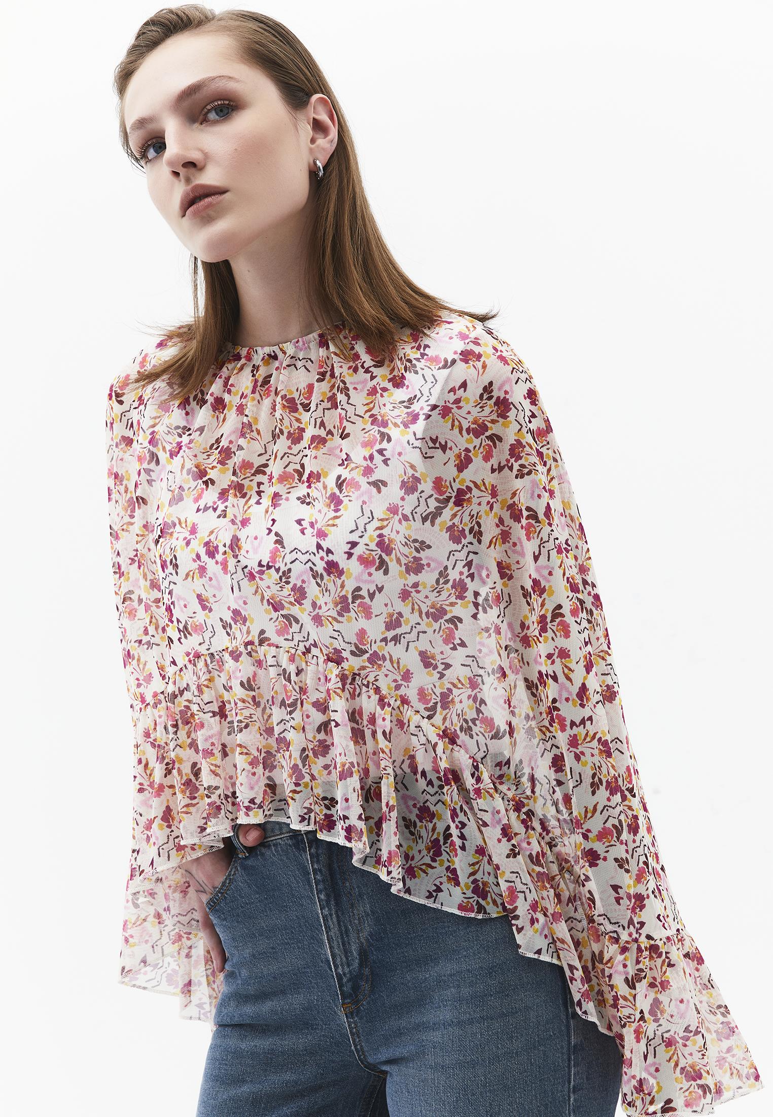Kimono With Ruffle Details And Bateau Neck - MIX COMB