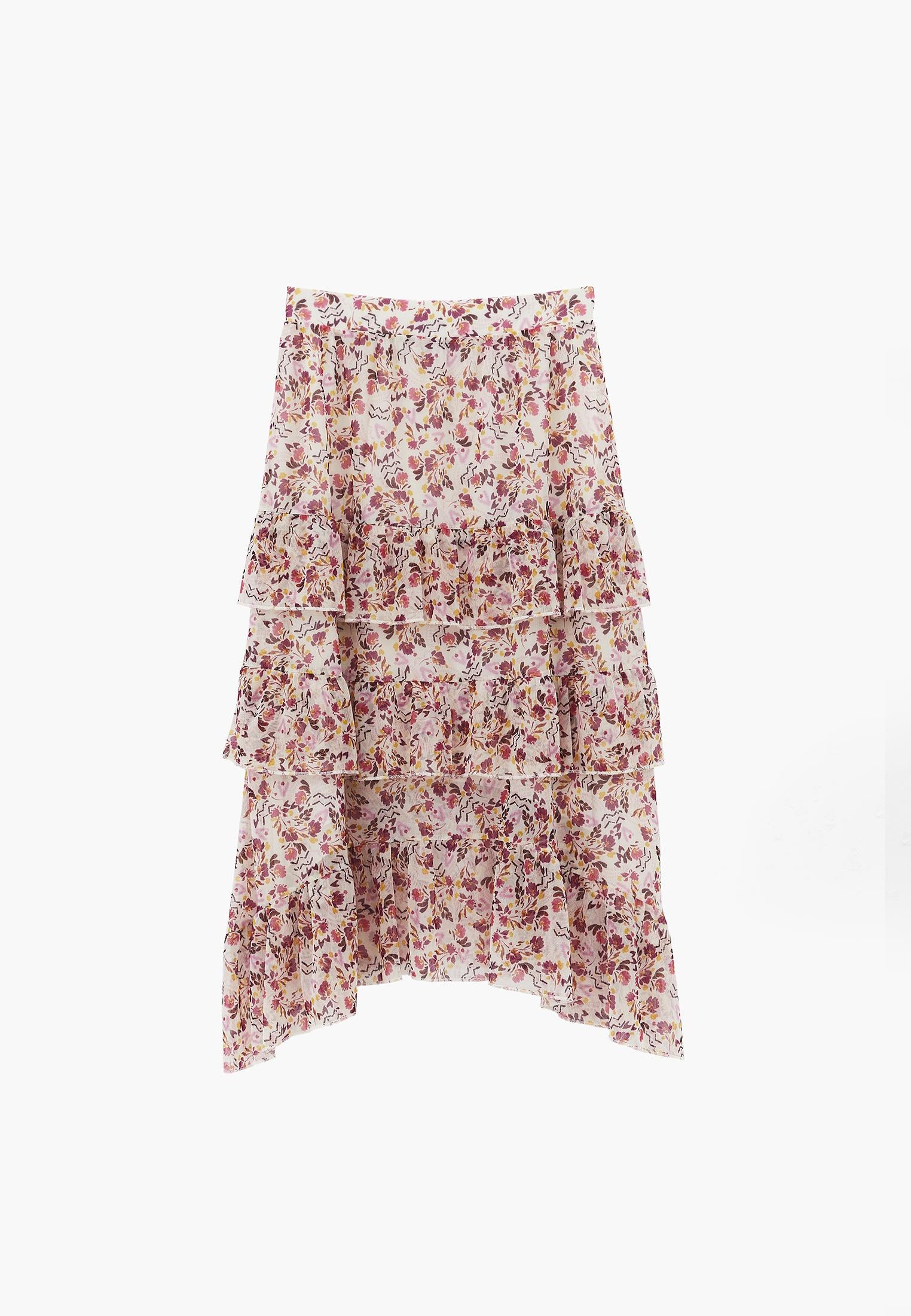 Long High Waist Printed Ruffled Skirt - MIX COMB