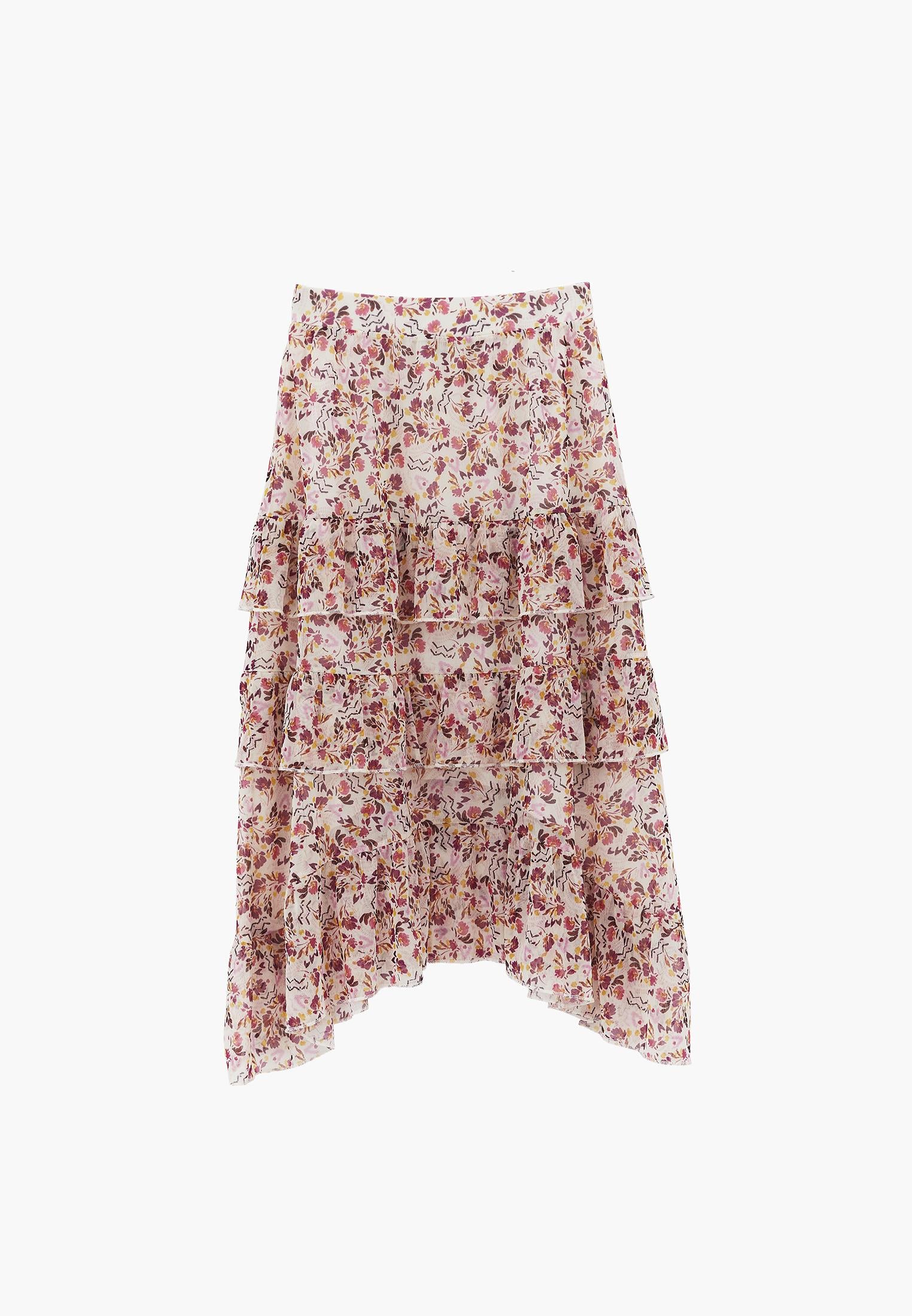Long High Waist Printed Ruffled Skirt - MIX COMB