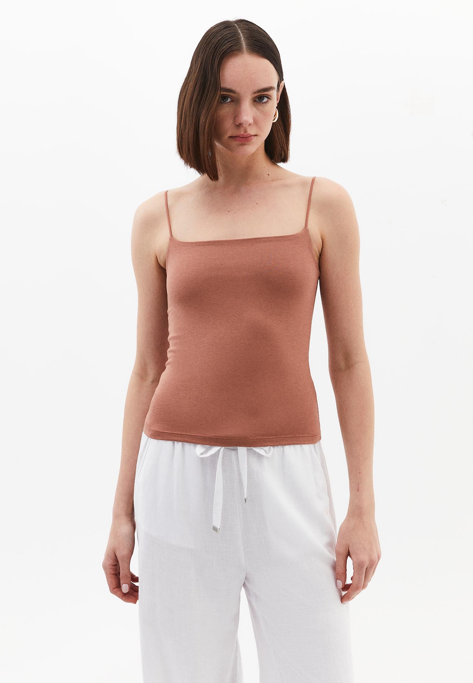 Wide Neck Strappy Tank Top - MOCHA MOUSSE