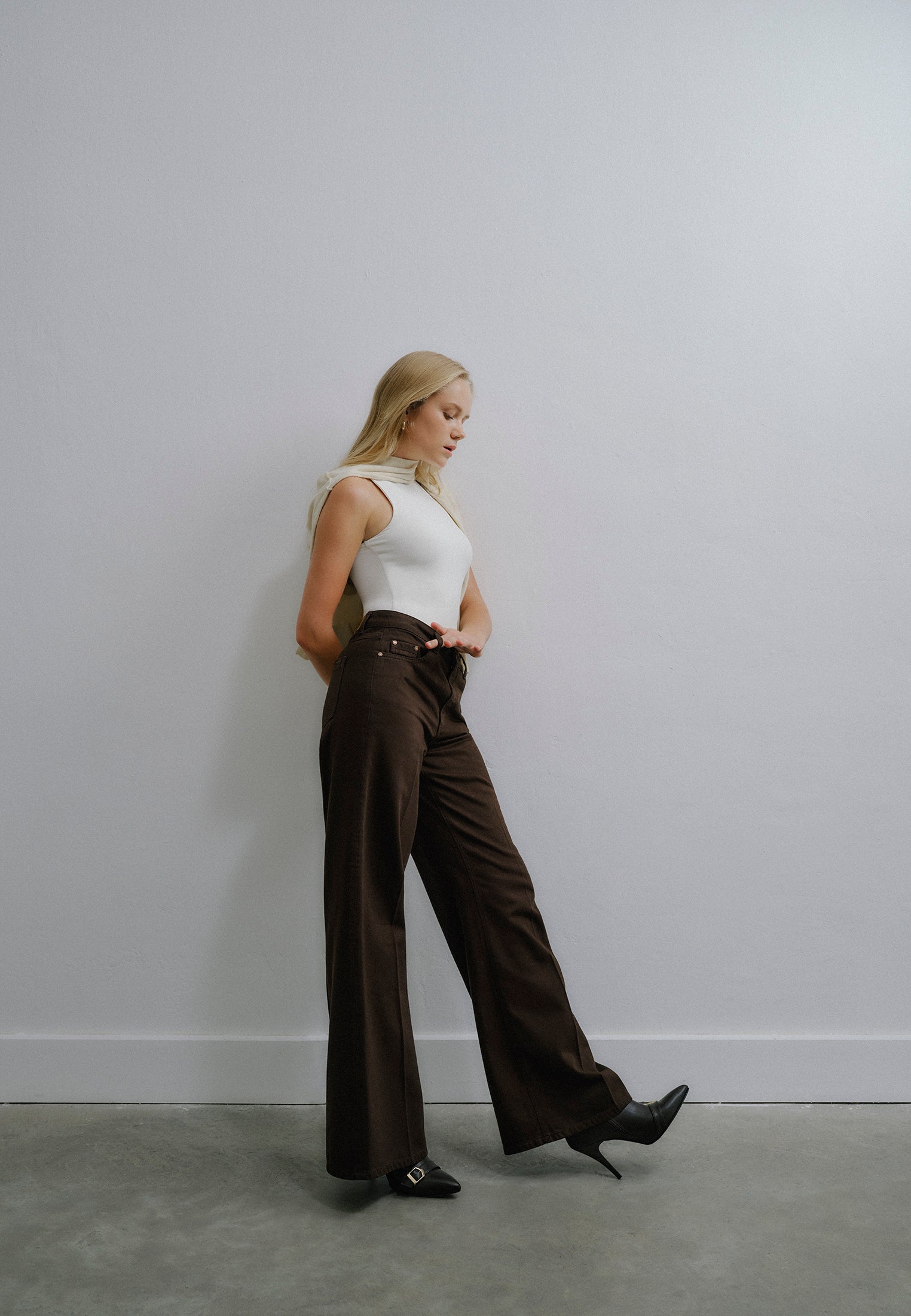 High Waist Wide Leg Long Trousers - MOLE