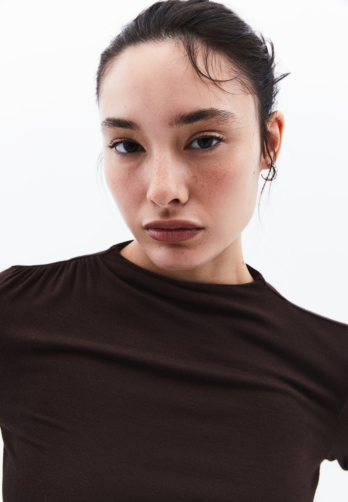 Ruched Long Sleeve High Neck Bodycon T-Shirt - MOLE