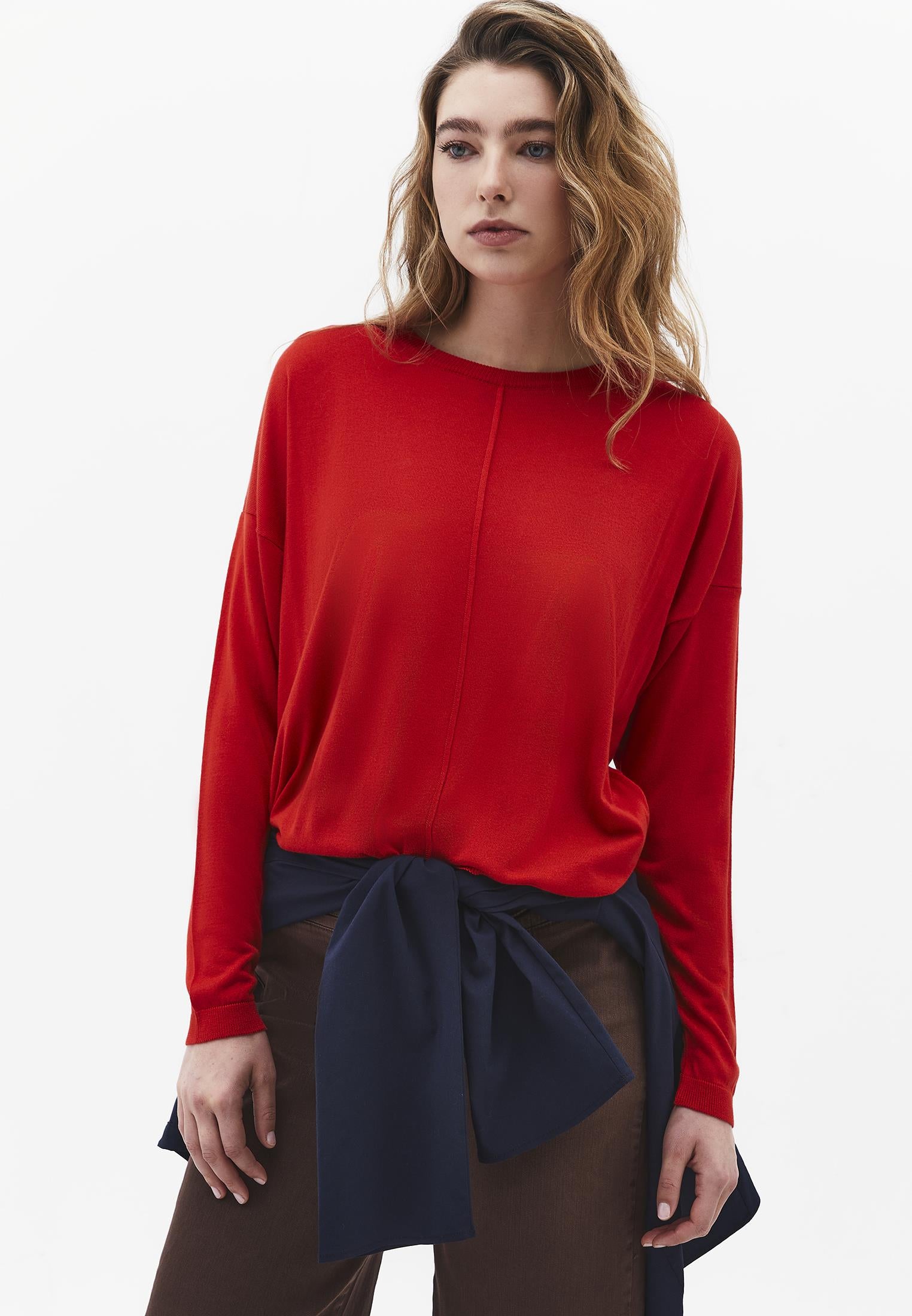 Viscose Boat Neck Sweater - MOLTEN LAVA