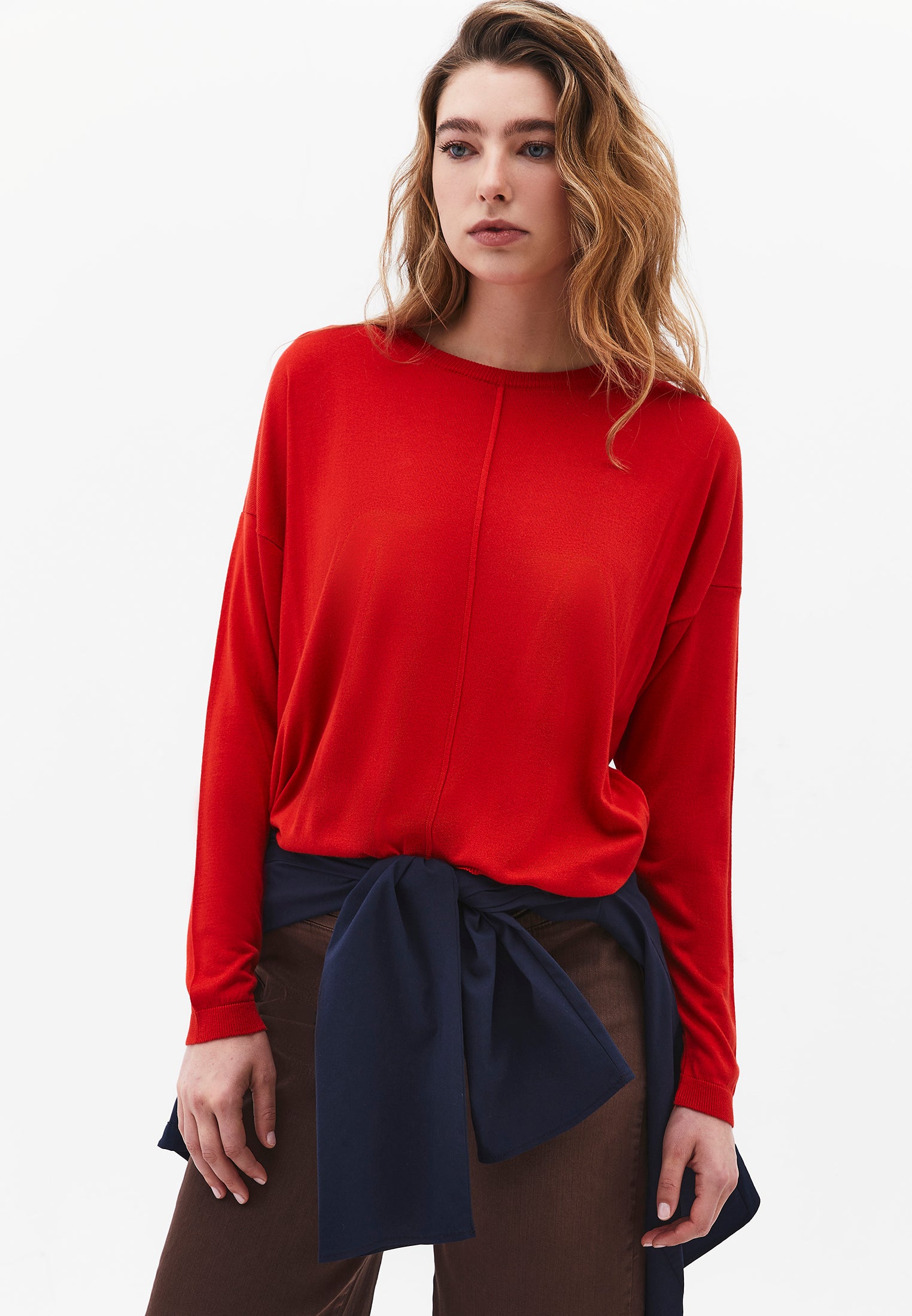 Viscose Boat Neck Sweater - MOLTEN LAVA