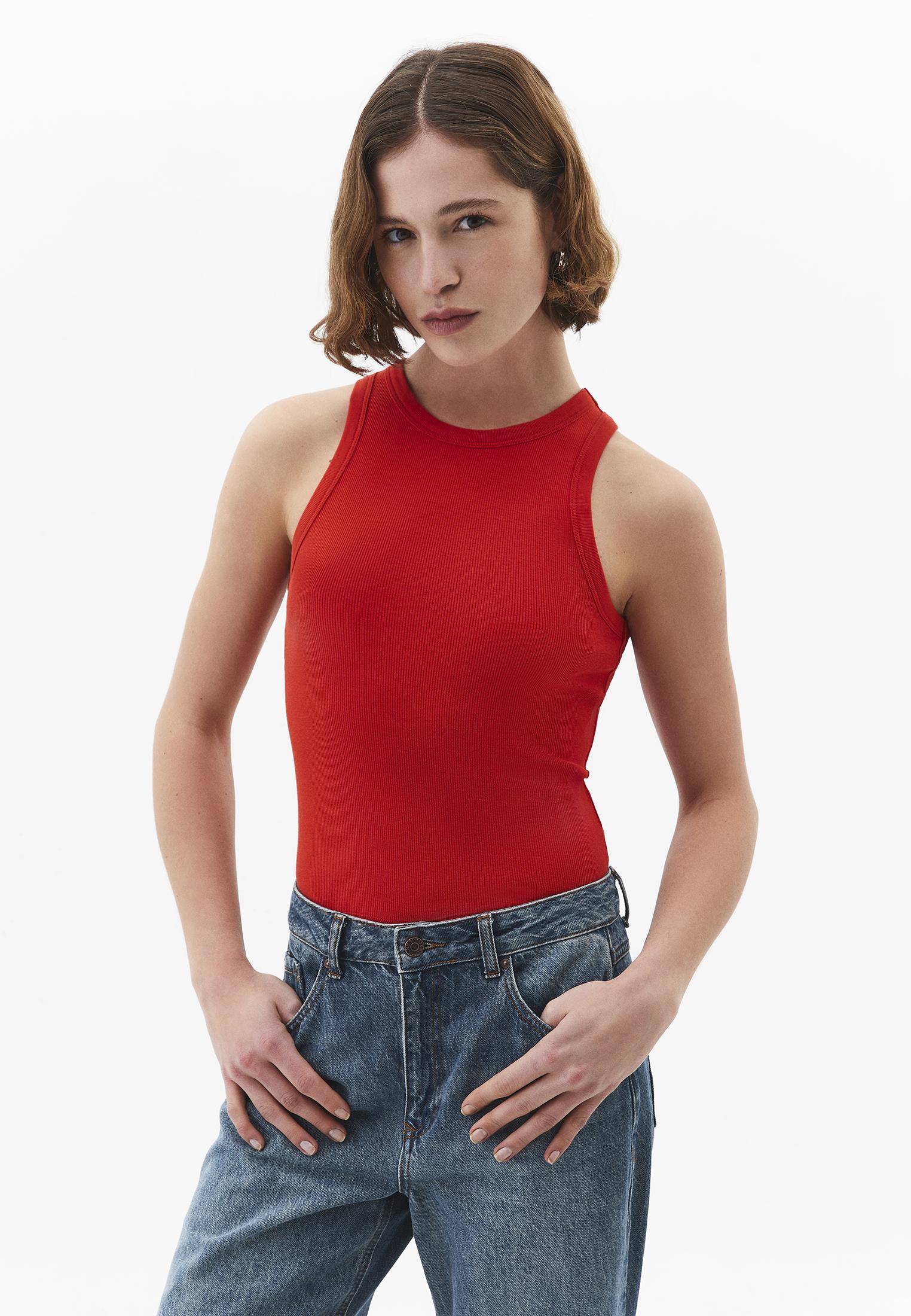Crew Neck Bodycon Tank Top - MOLTEN LAVA