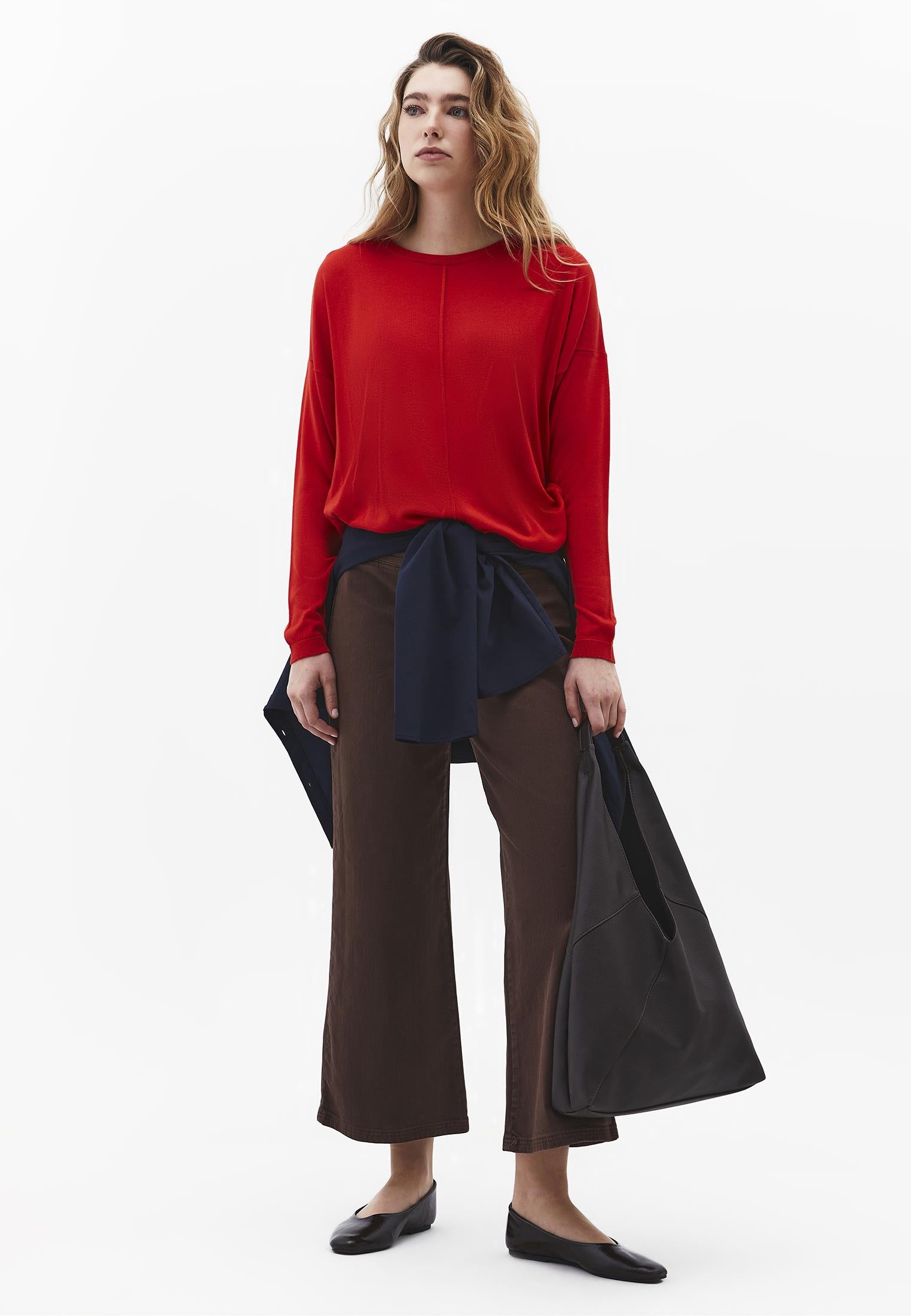 Viscose Boat Neck Sweater - MOLTEN LAVA
