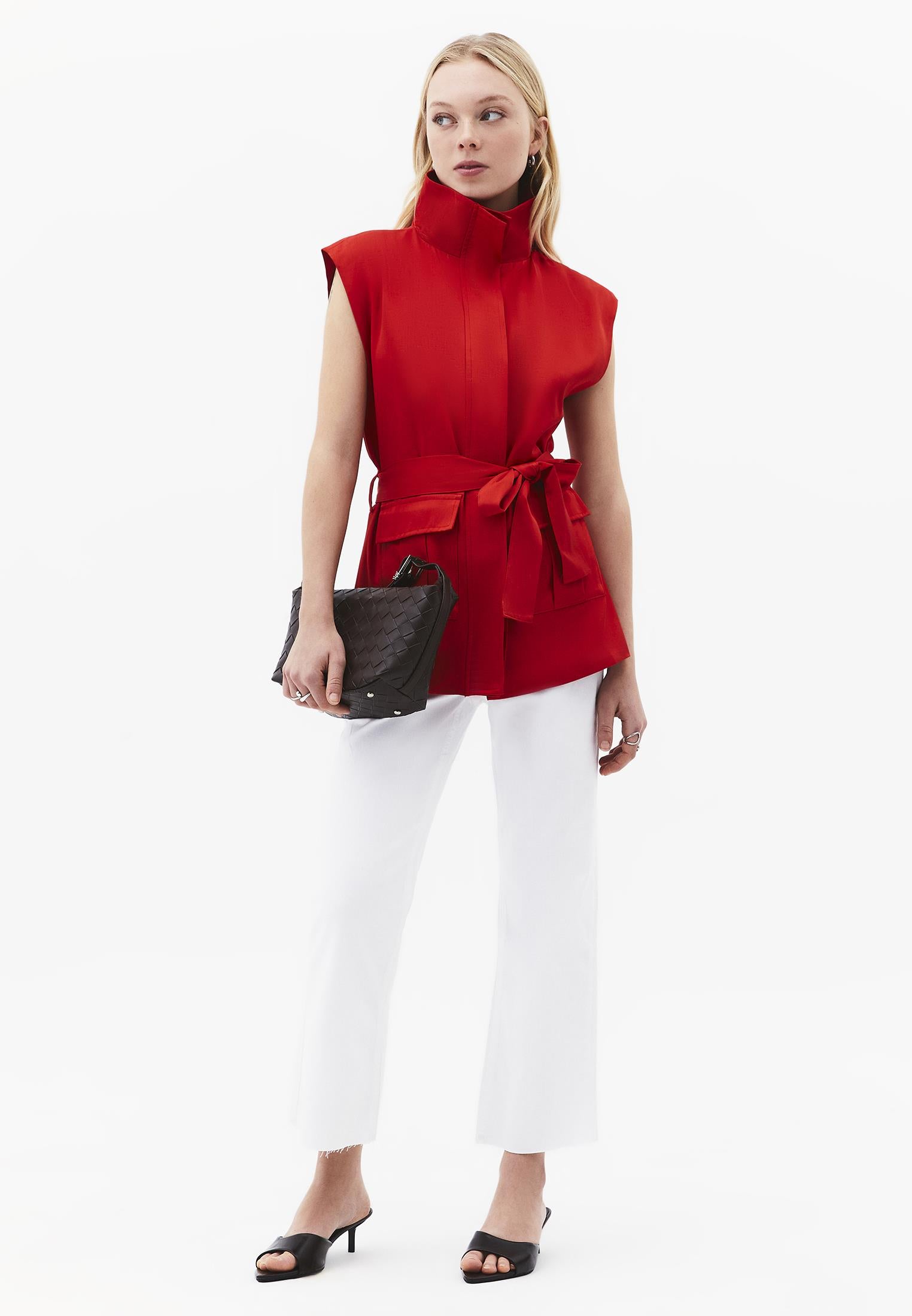 Sleeveless Cargo Vest With Turtleneck - MOLTEN LAVA
