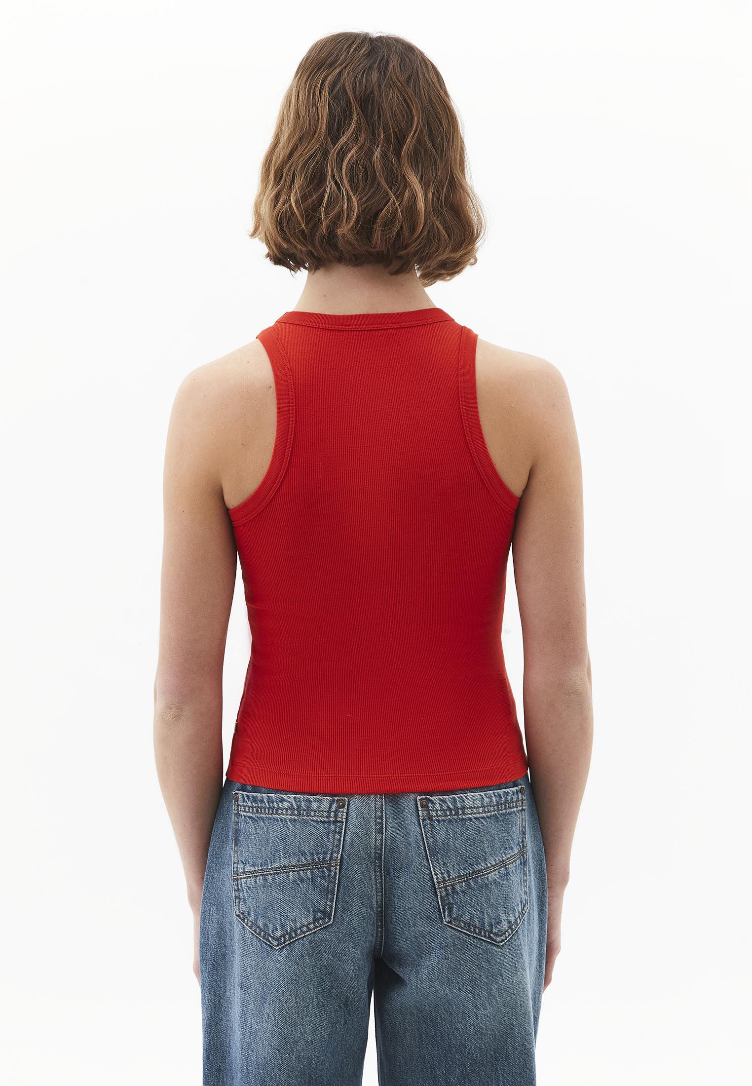 Crew Neck Bodycon Tank Top - MOLTEN LAVA