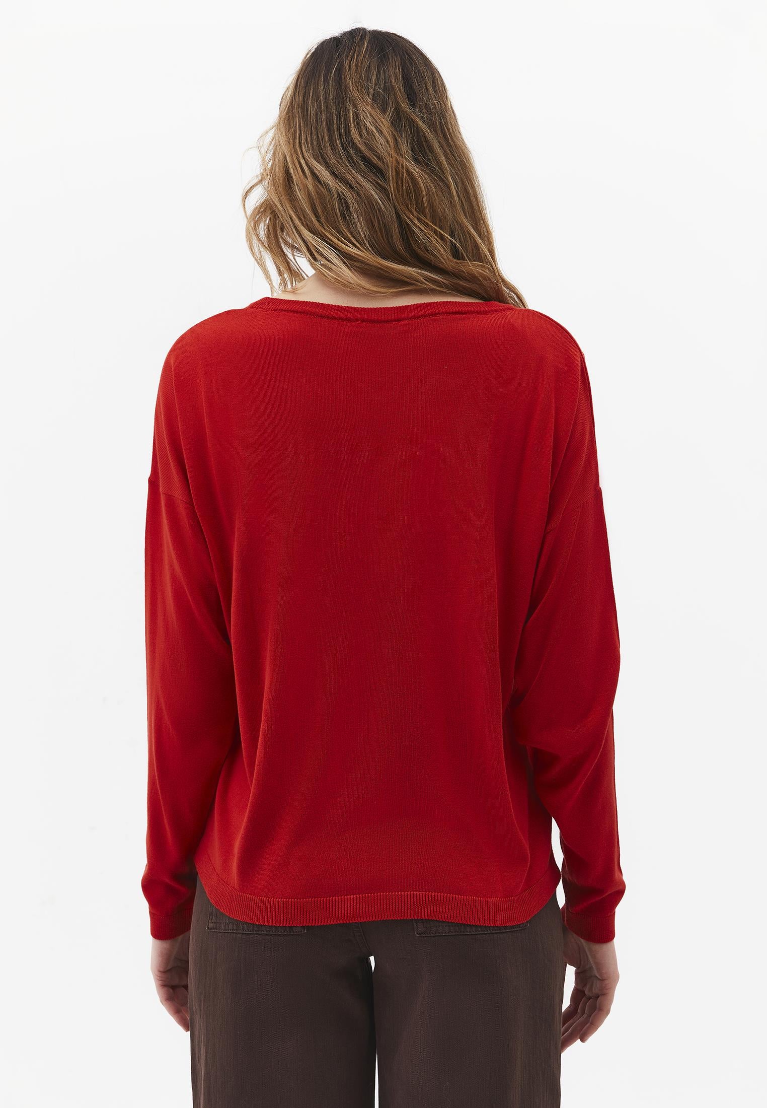 Viscose Boat Neck Sweater - MOLTEN LAVA