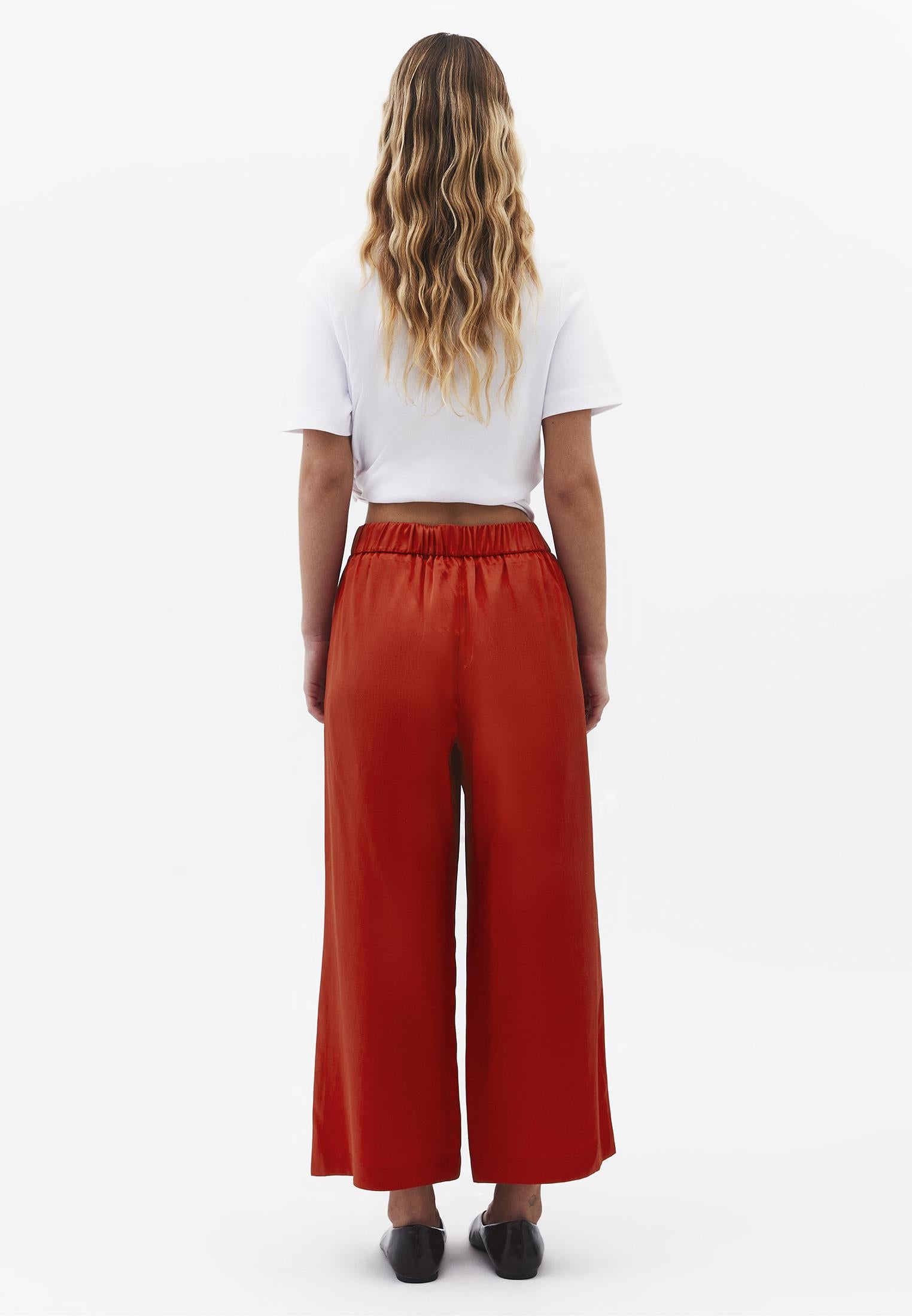 High Waist Wide Leg Loose Leg Trousers - MOLTEN LAVA