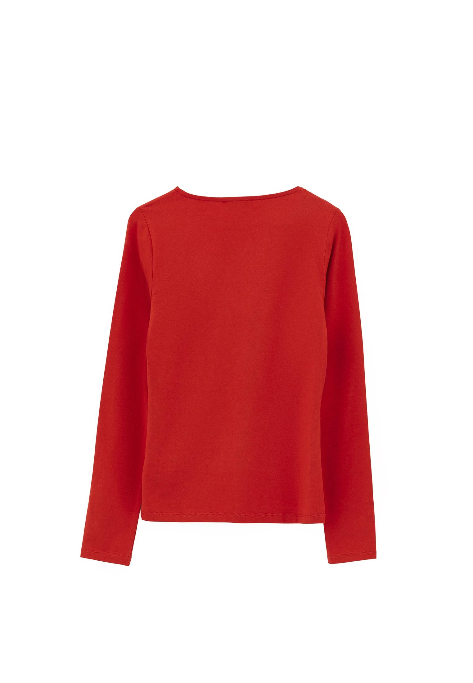 V Neck Long Sleeve Bodycon T-Shirt - MOLTEN LAVA