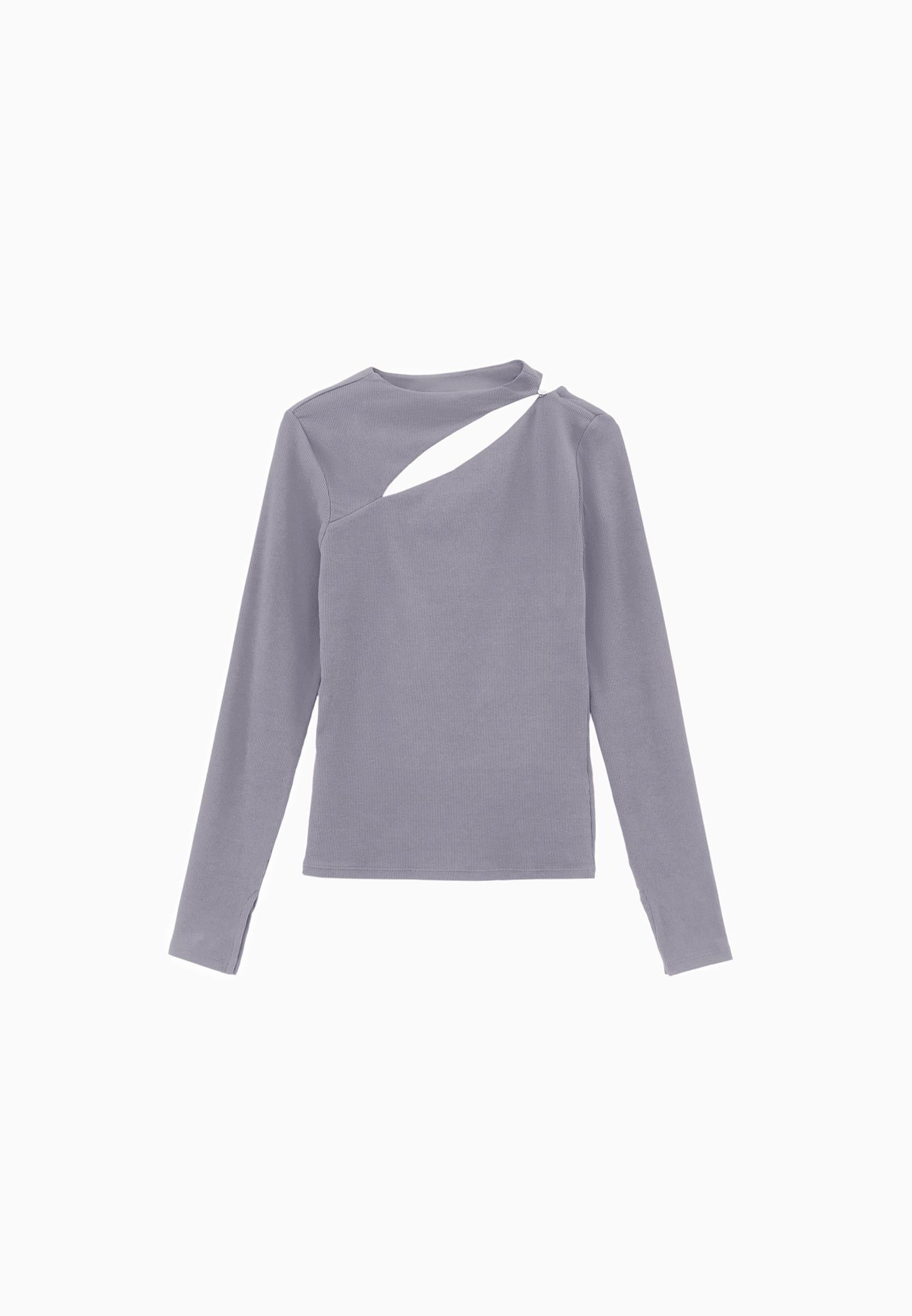 Asymmetric Cutout Long Sleeve Bodycon T-Shirt - MONUMENT