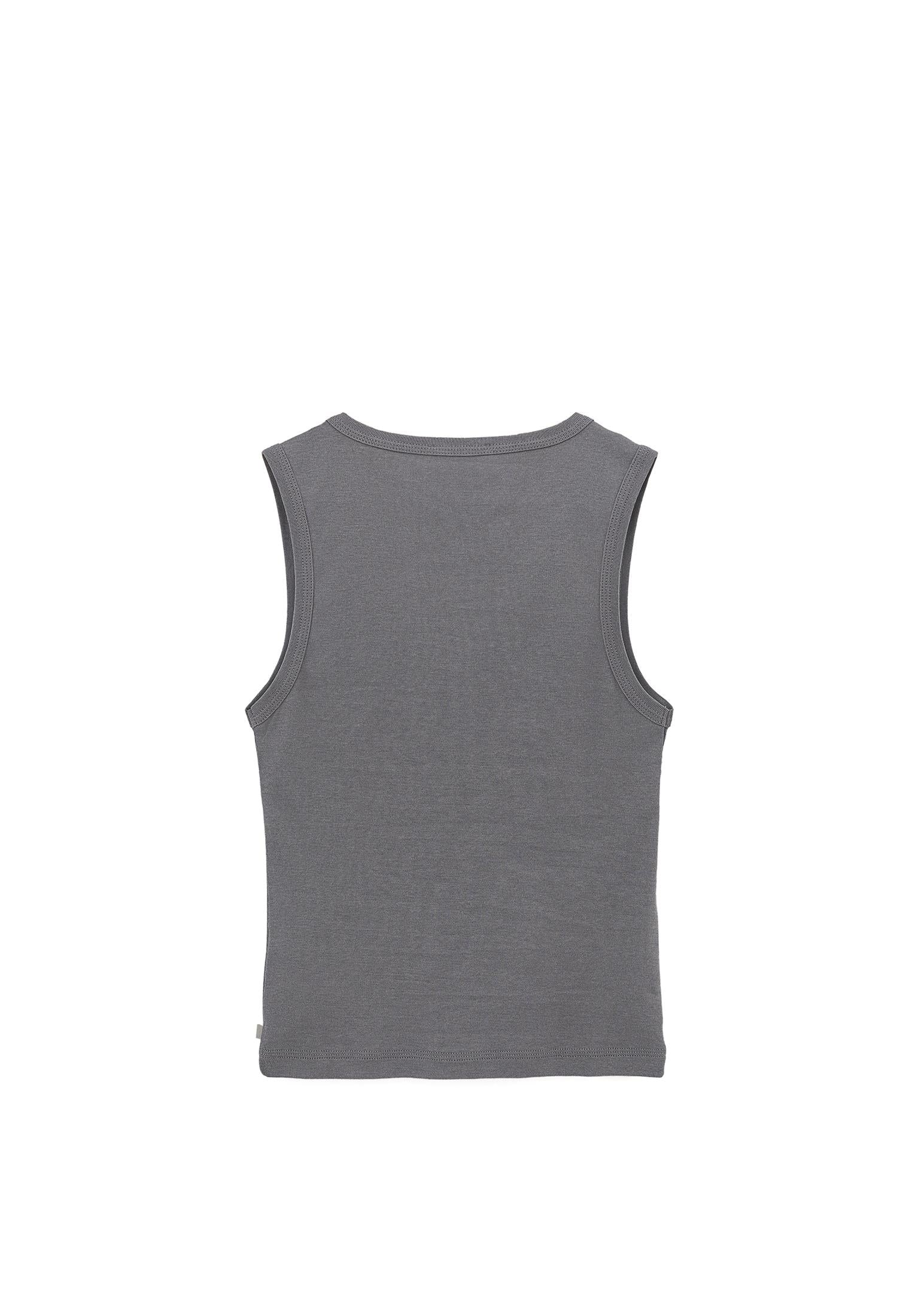 V Neck Bodycon Rib Tank Top - MONUMENT