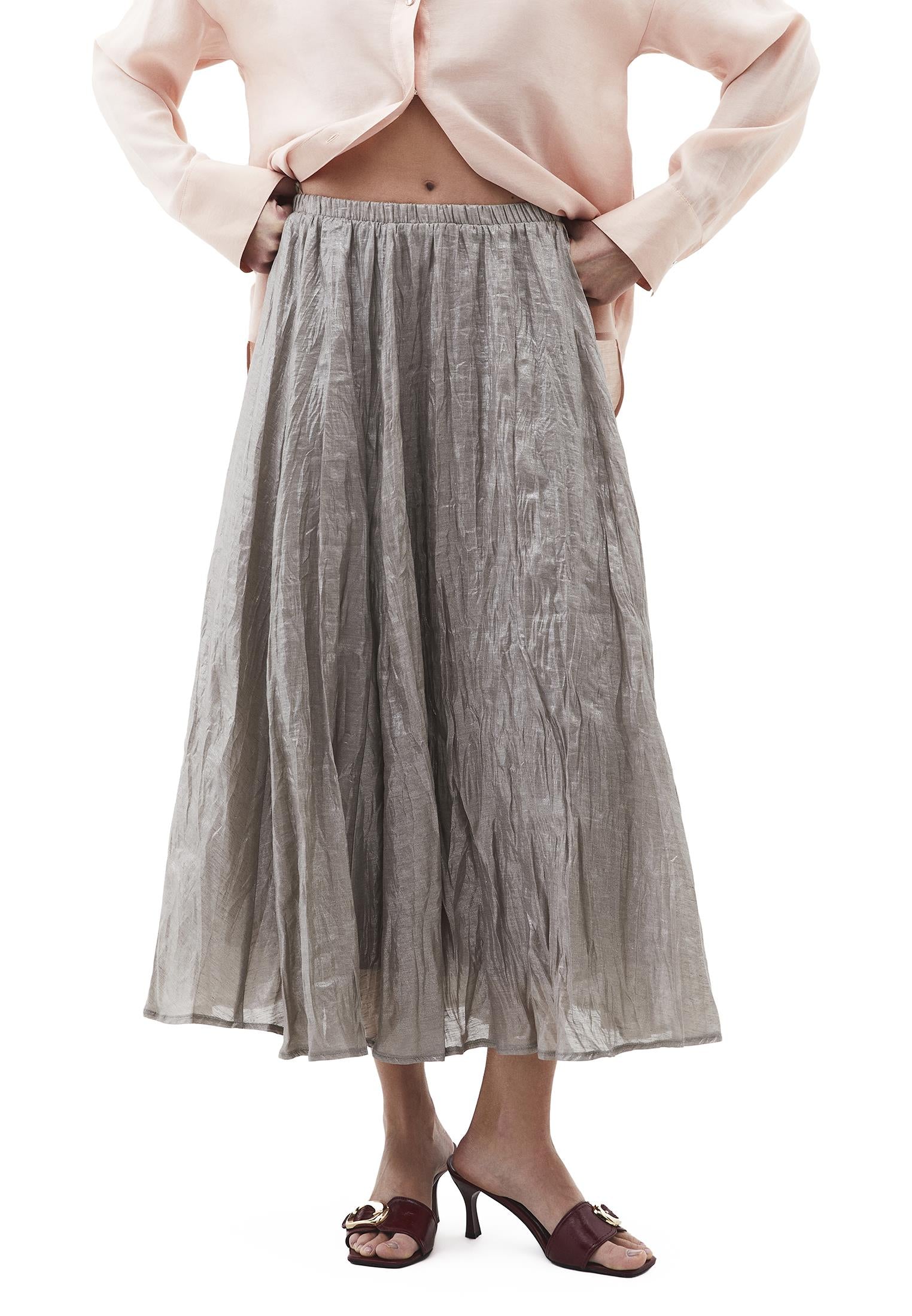 Shiny Flared Long Skirt - MOON ROCK