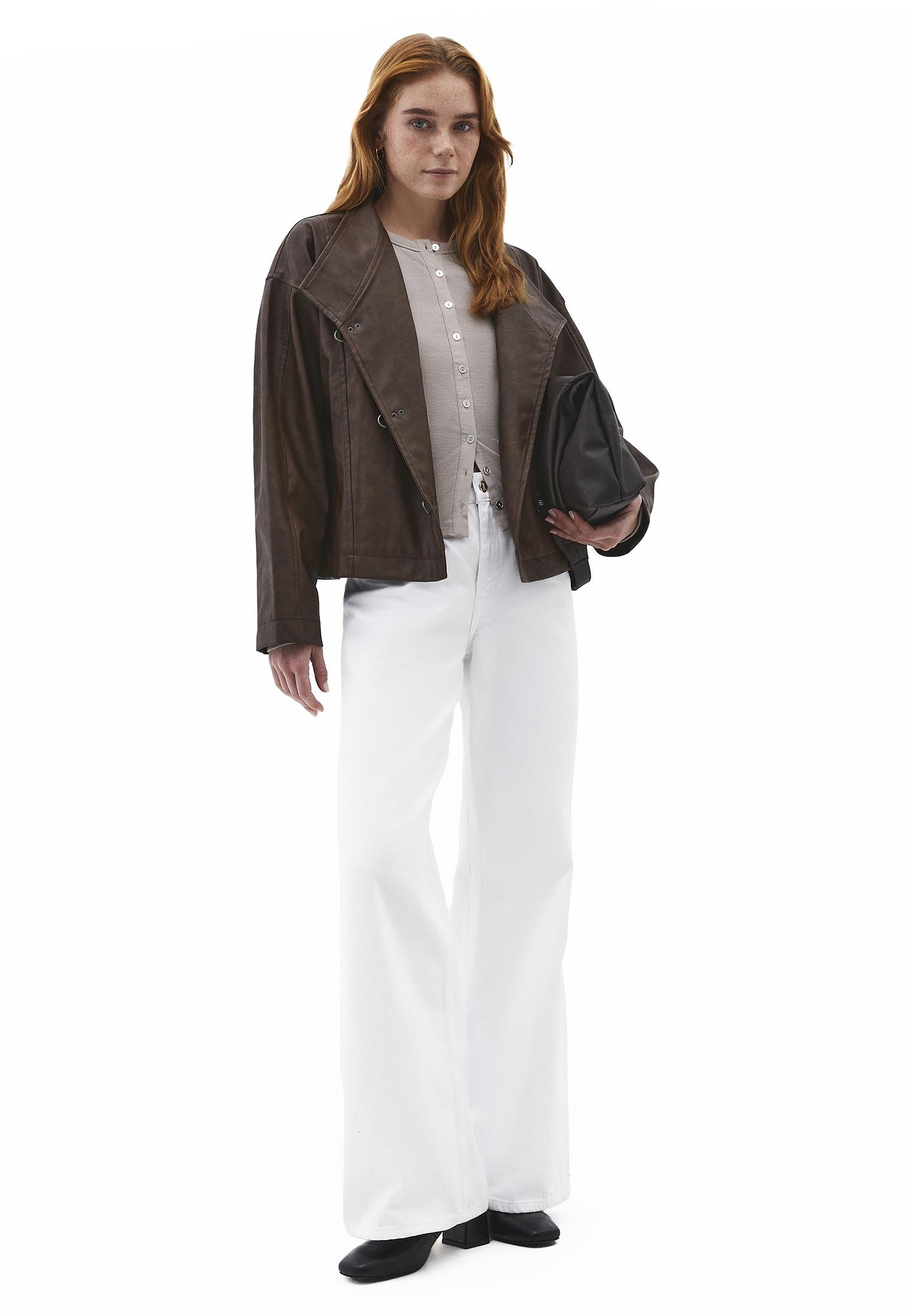 Button Detailed Crew Neck Long Sleeve T-Shirt - MOON ROCK