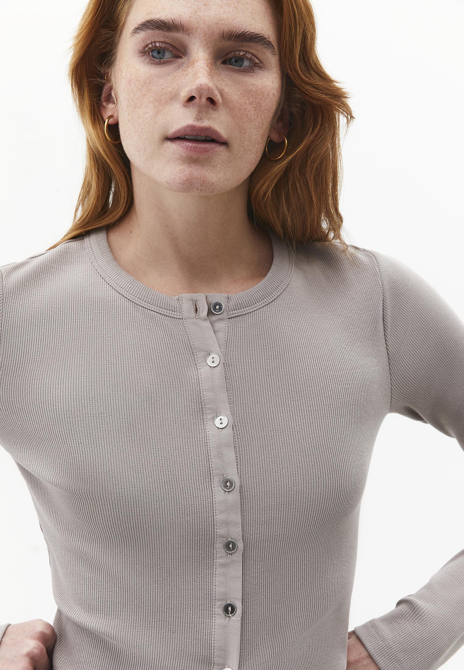 Button Detailed Crew Neck Long Sleeve T-Shirt - MOON ROCK