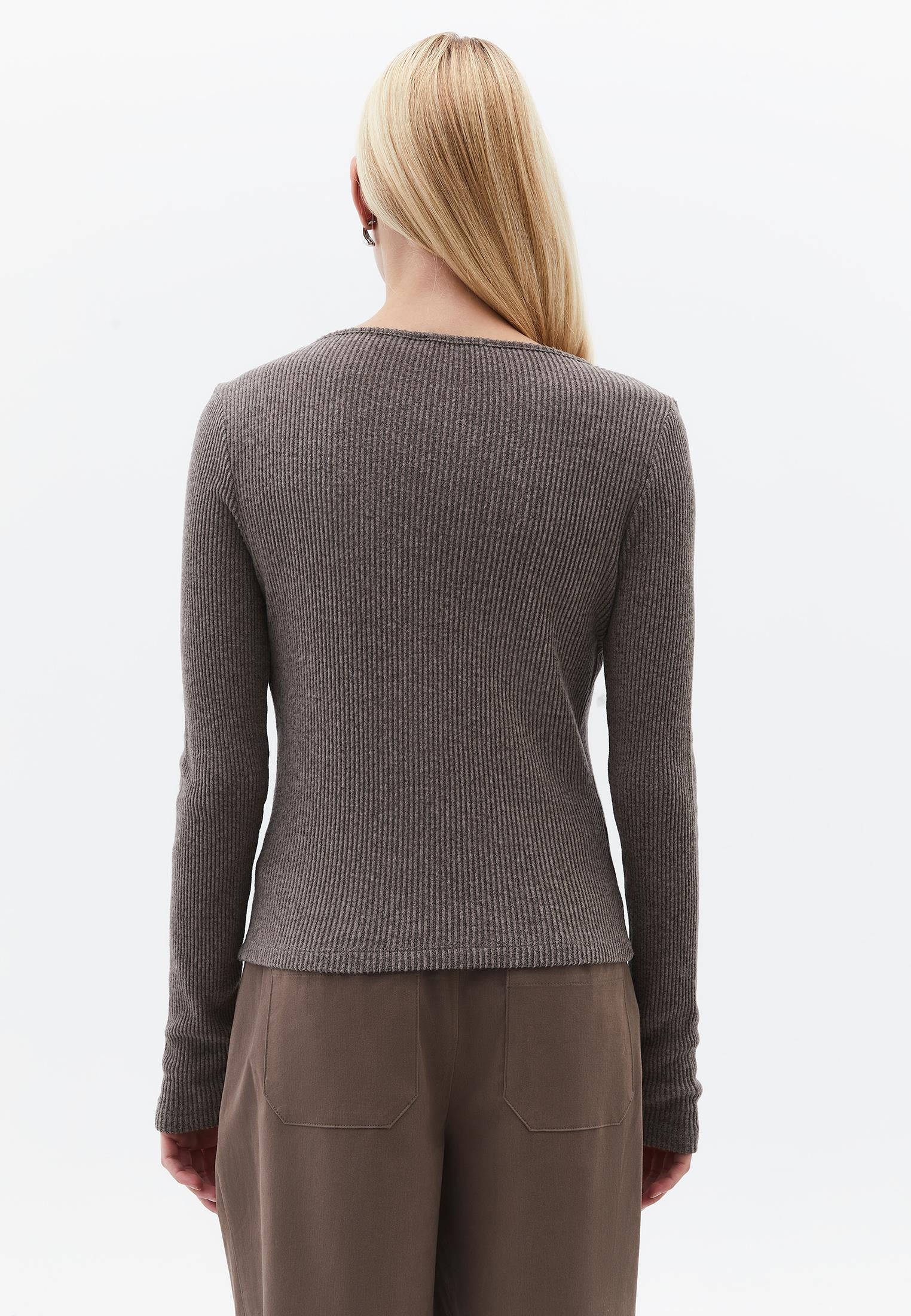 Boat Neck Long Sleeve Blouse With Button Details - MOREL MELANGE