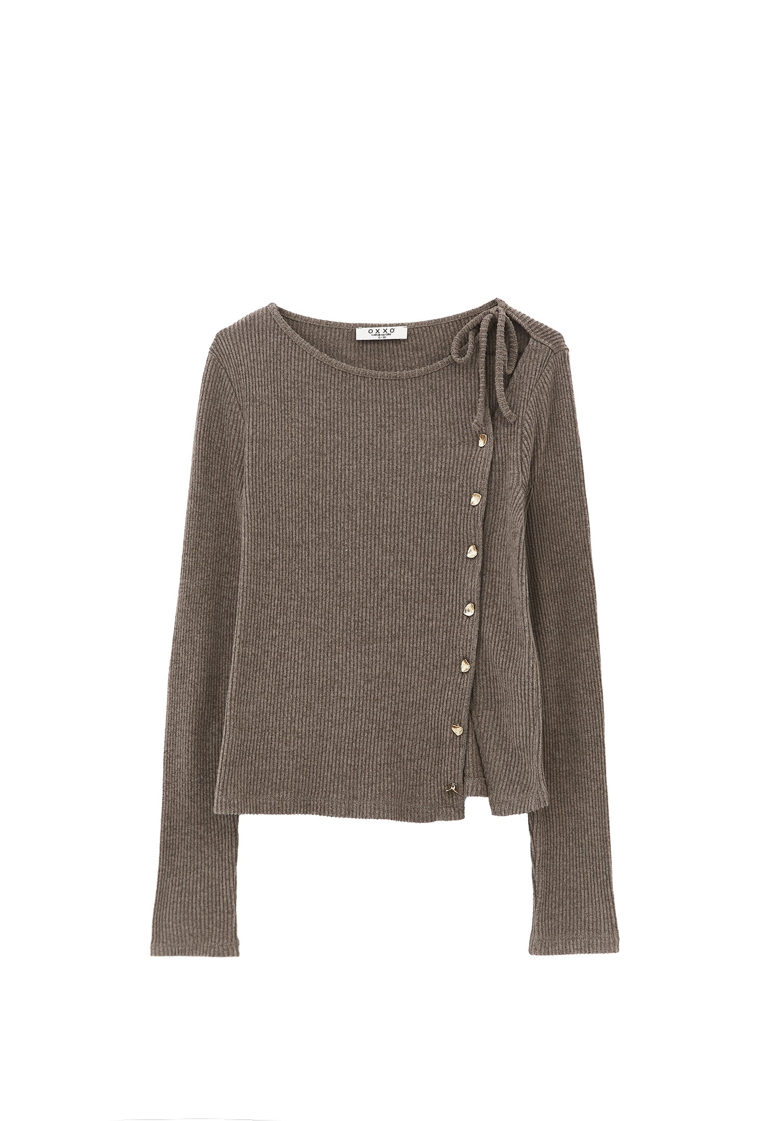 Boat Neck Long Sleeve Button Detailed Blouse - MOREL MELANGE