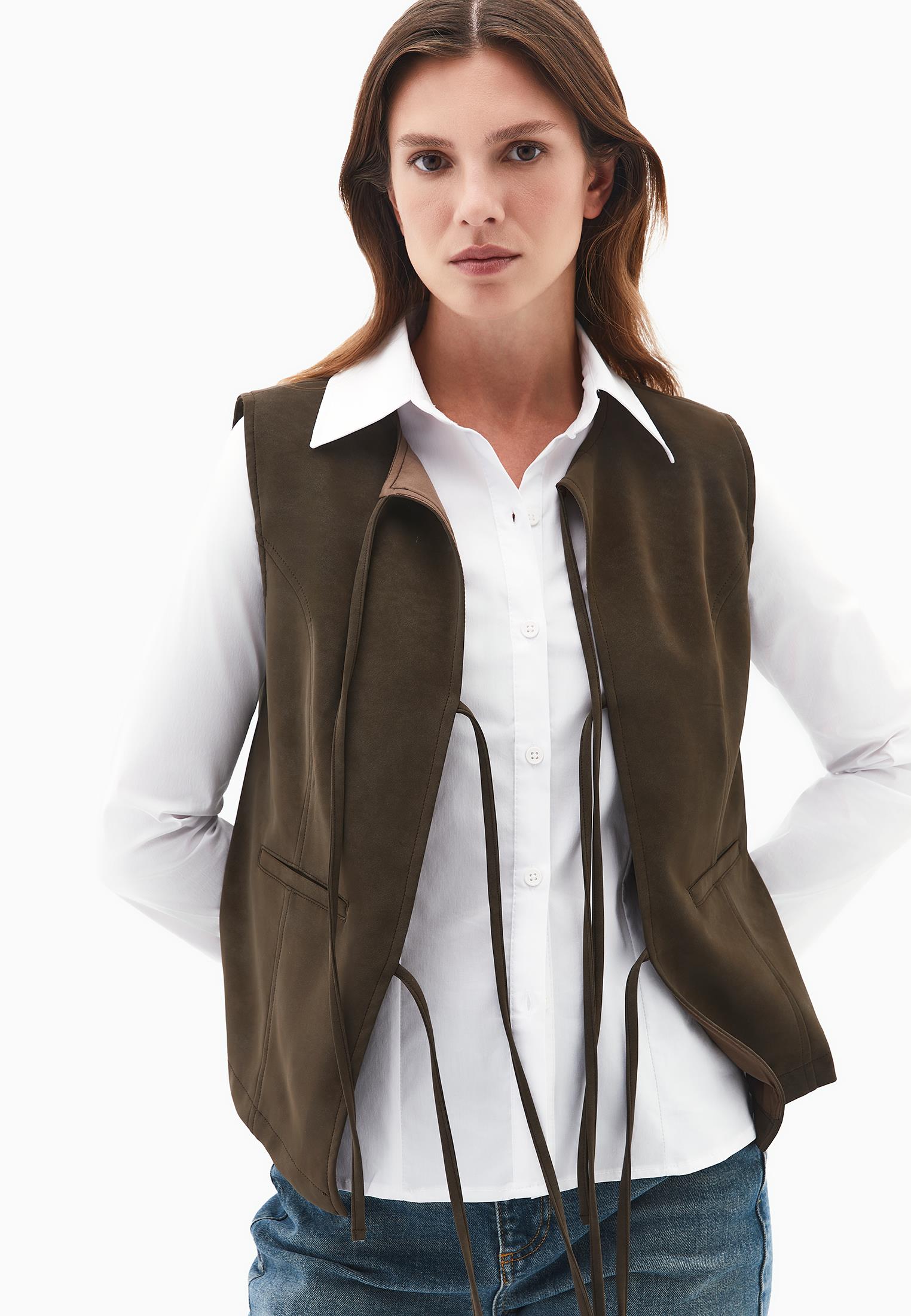 Tie Waist Suede Vest - MOREL