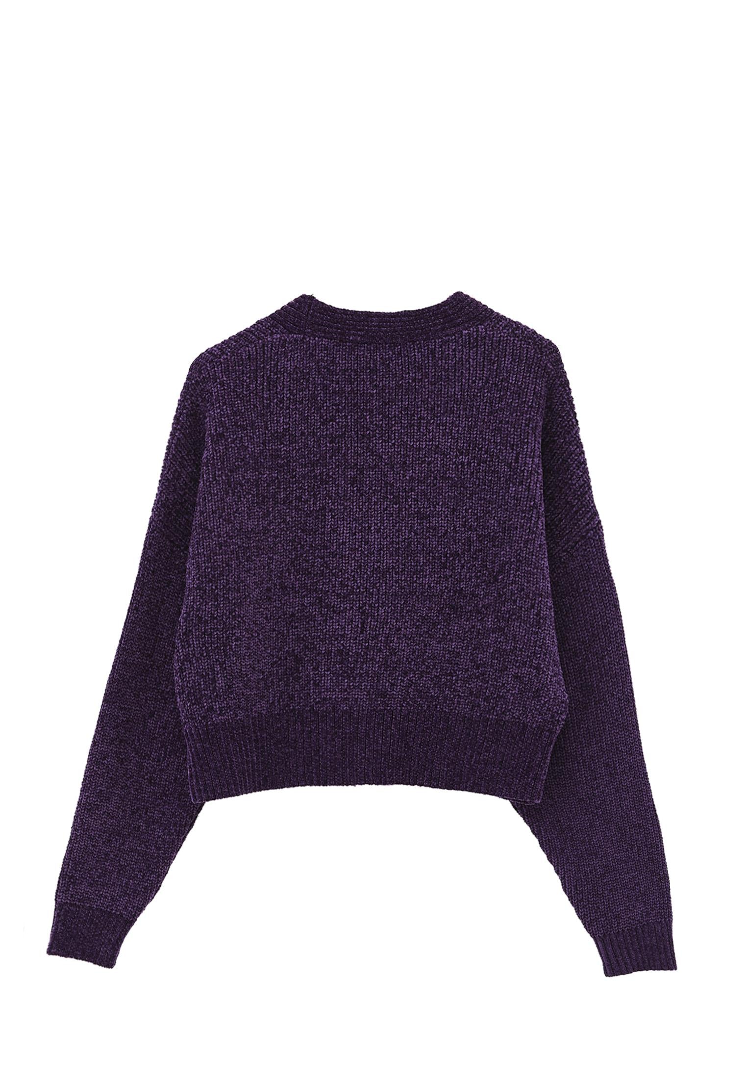 V Neck Long Sleeve Loose Cardigan - MULBERRY PURPLE