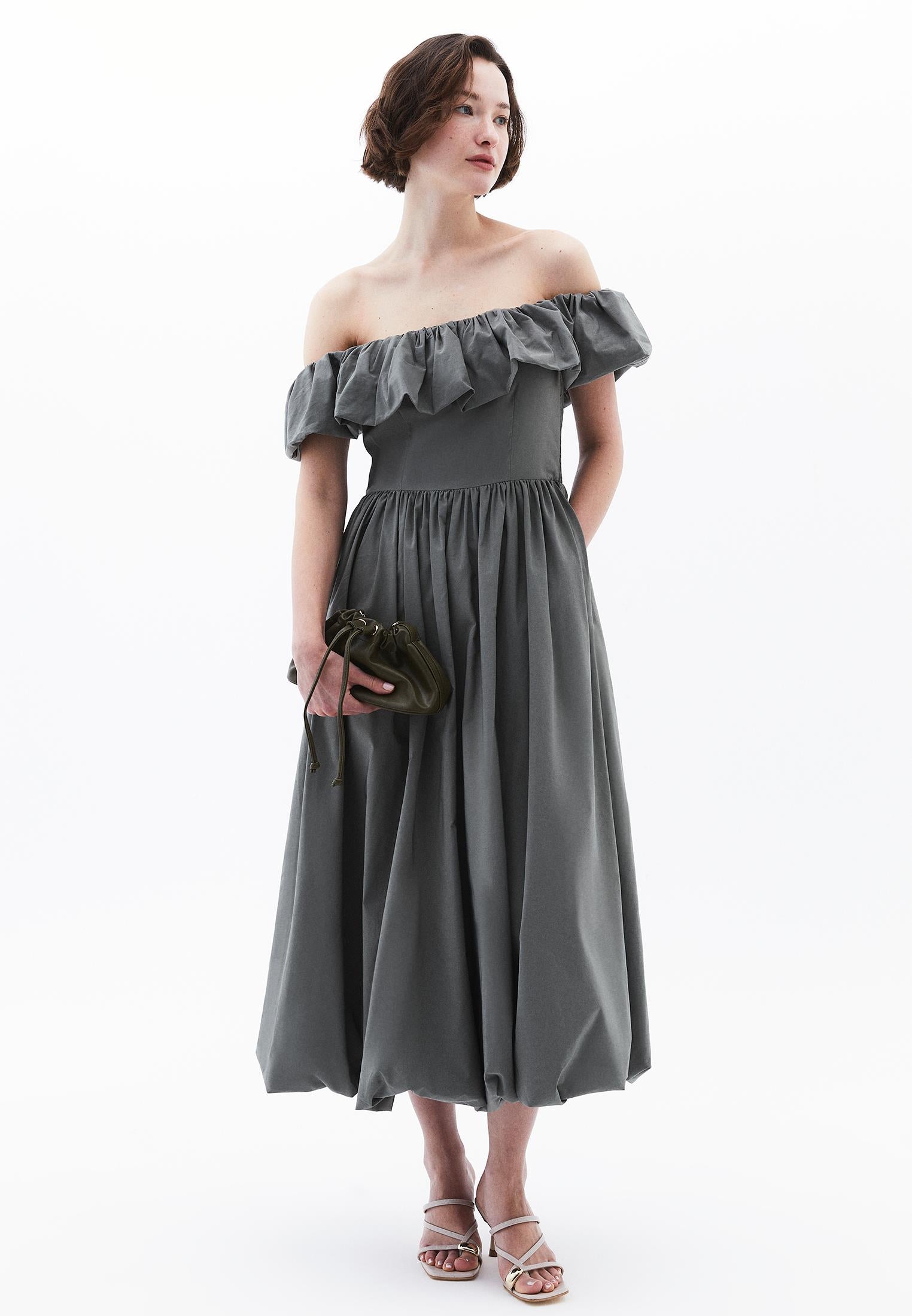 Balloon Dress - MULLED BASIL