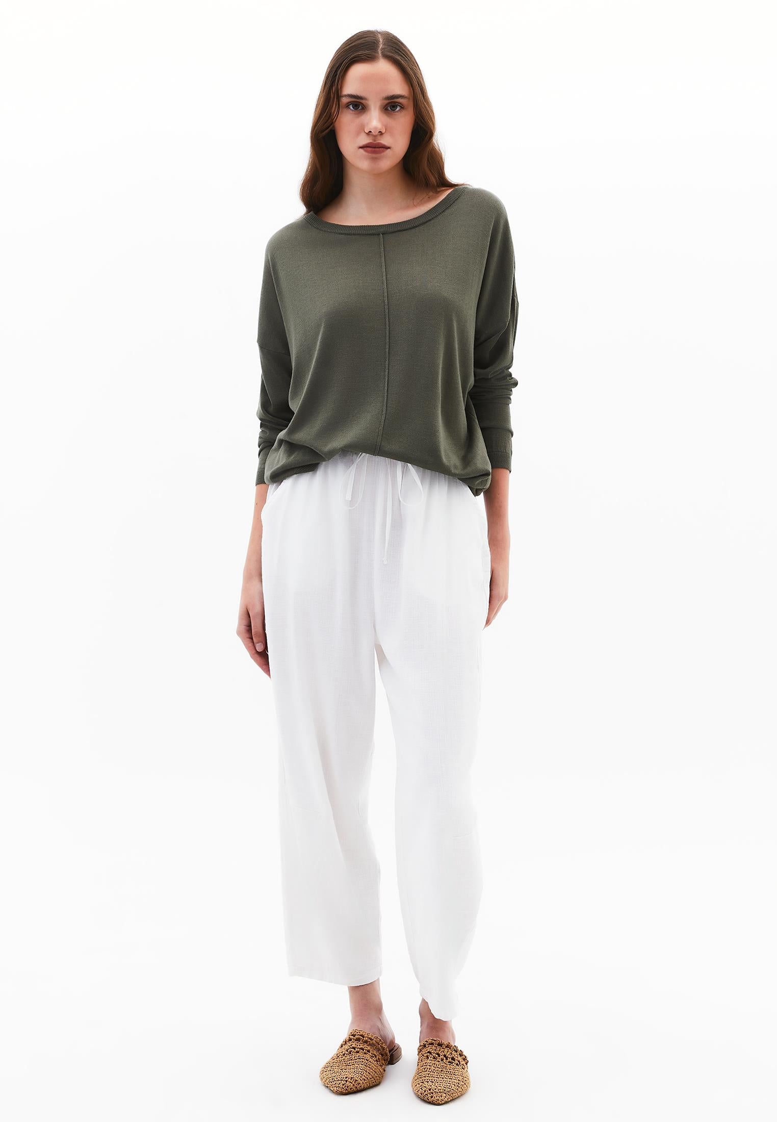 Knitted Boat Neck Sweater - MULLED BASIL