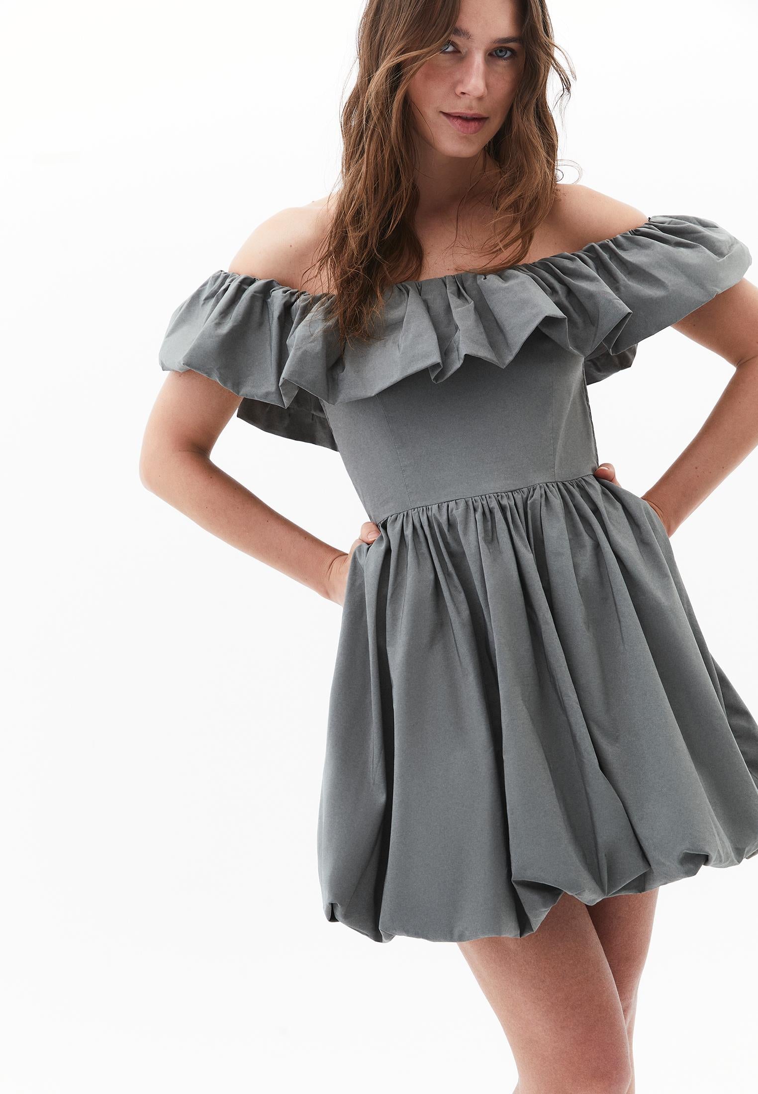 Balloon Shape Sleeveless Short Dress with Dropped Shoulder - MULLED BASIL
