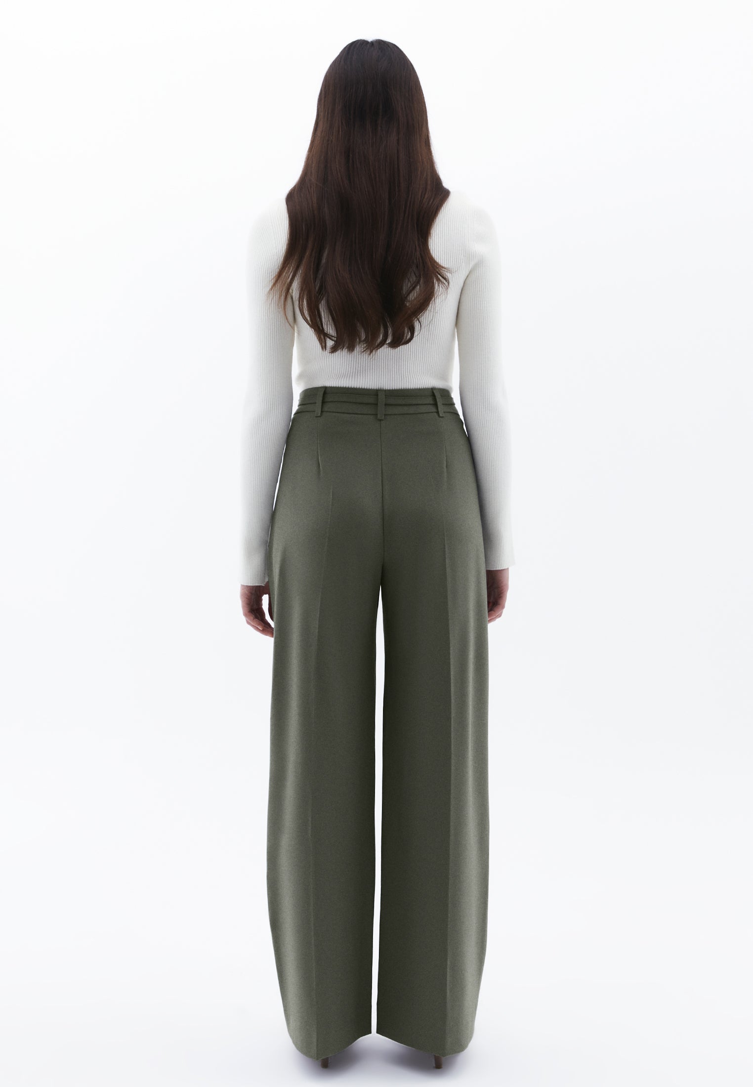 Straight Pants With Belt Detail - MULLED BASIL