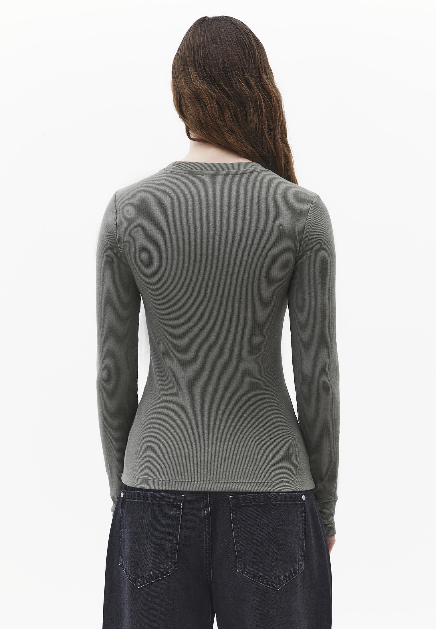 Crew Neck Long Sleeve Bodycon T-Shirt - MULLED BASIL