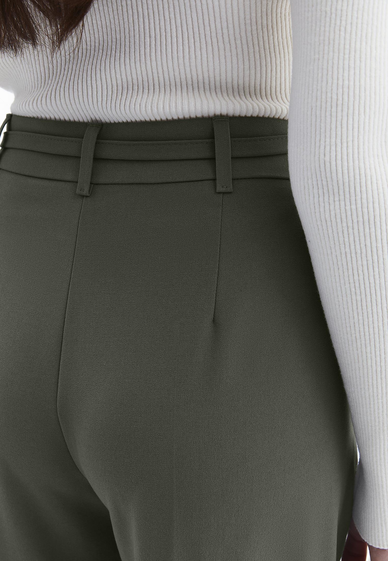 Straight Pants With Belt Detail - MULLED BASIL