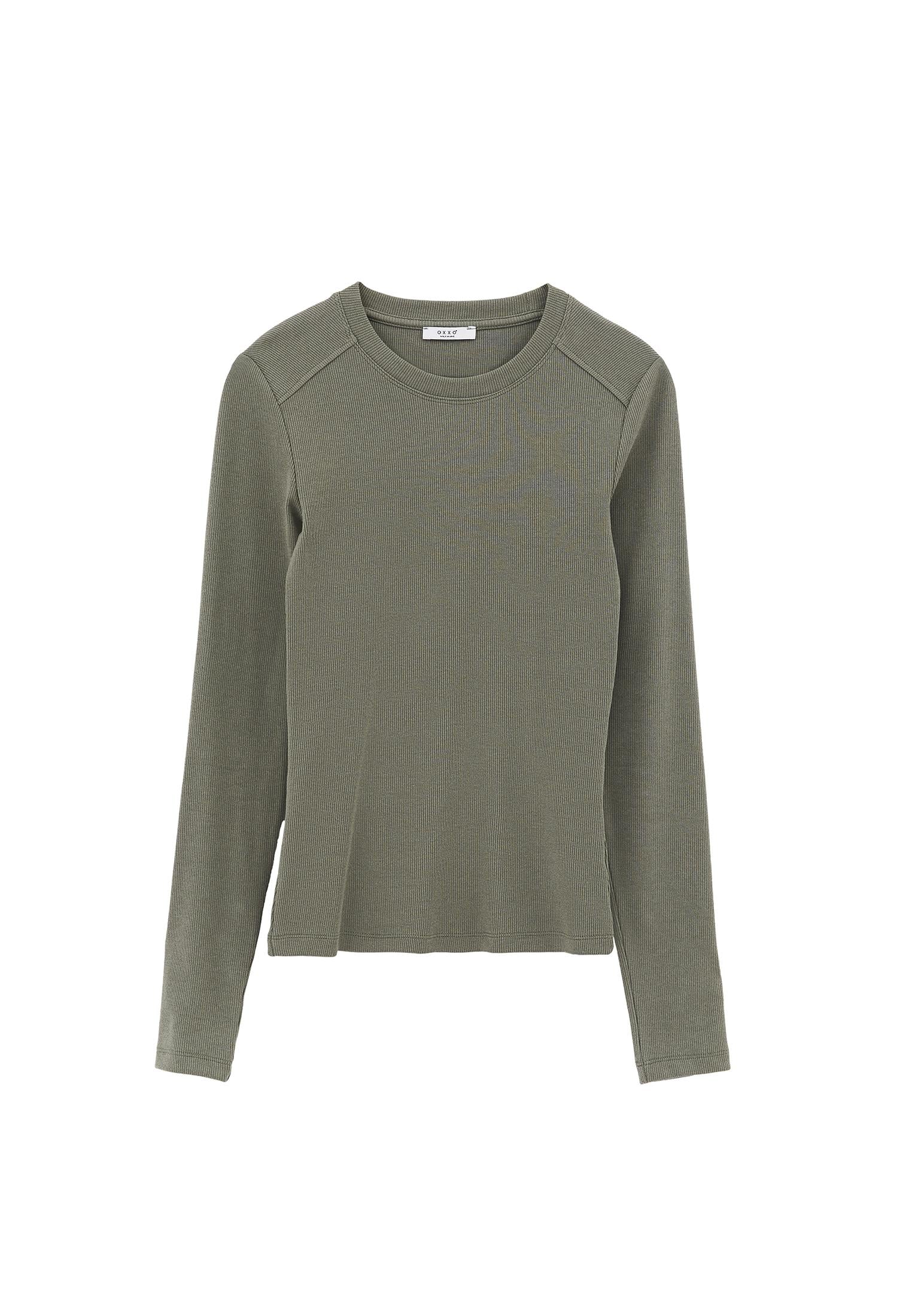 Crew Neck Long Sleeve Bodycon T-Shirt - MULLED BASIL