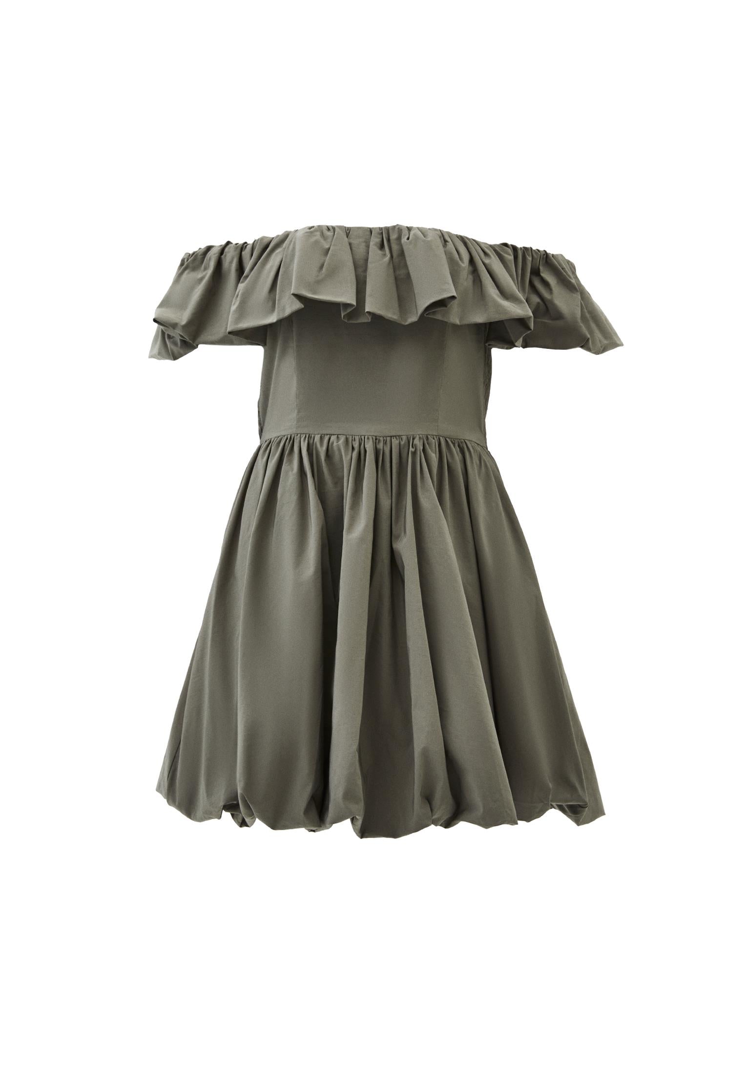 Balloon Shape Sleeveless Short Dress with Dropped Shoulder - MULLED BASIL