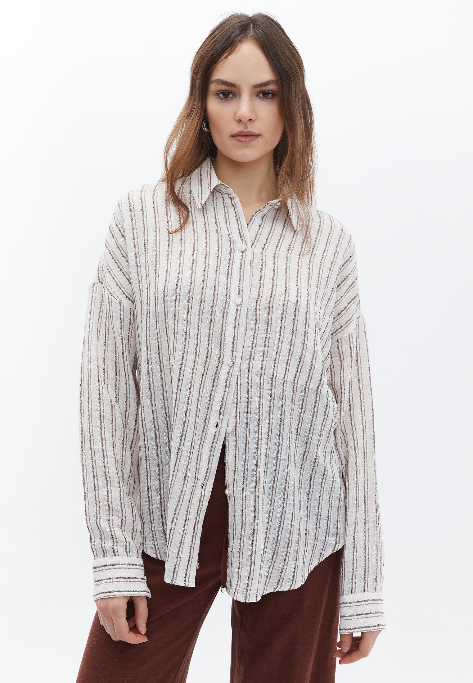 Oversize Shirt With Pocket - MYRISTICA STRIPE