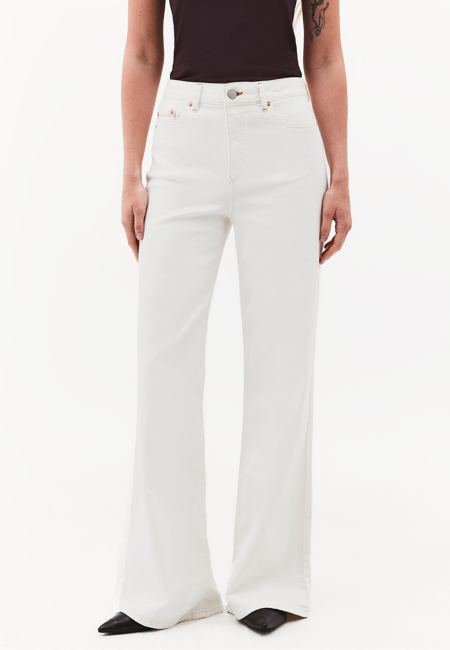 Wide Leg High Waist Five Pocket Pants - NATURAL DENIM
