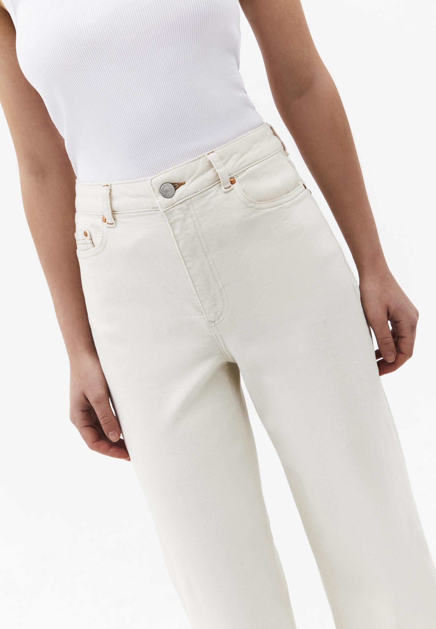 Wide Leg High Waist Five Pocket Jeans - NATURAL DENIM