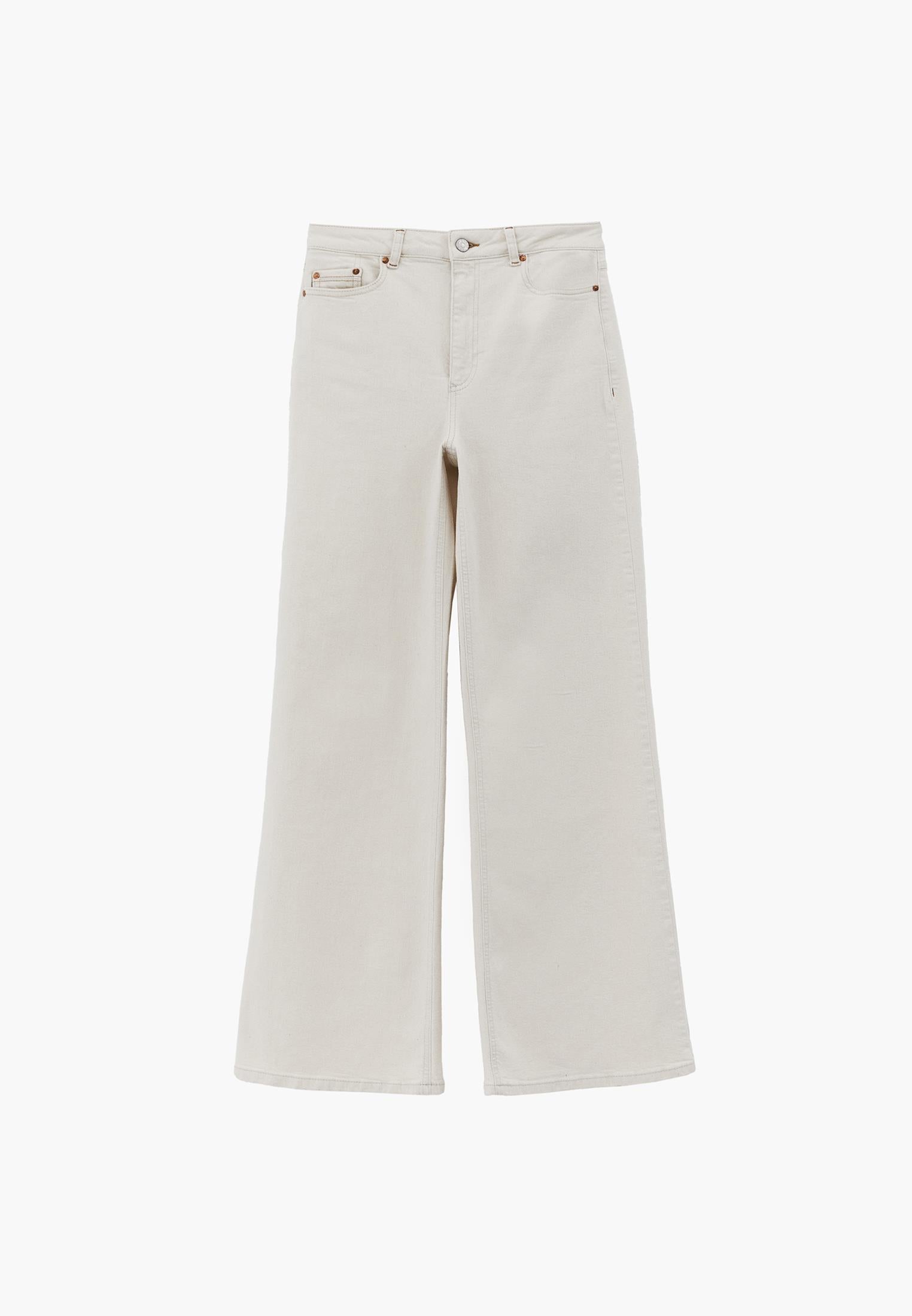 Wide Leg High Waist Five Pocket Jeans - NATURAL DENIM