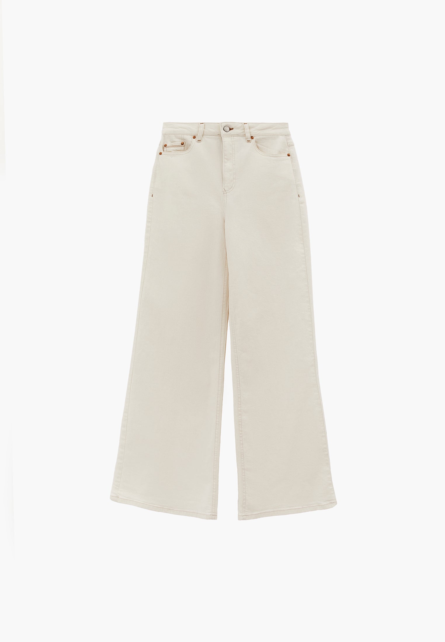 Wide Leg High Waist Five Pocket Pants - NATURAL DENIM