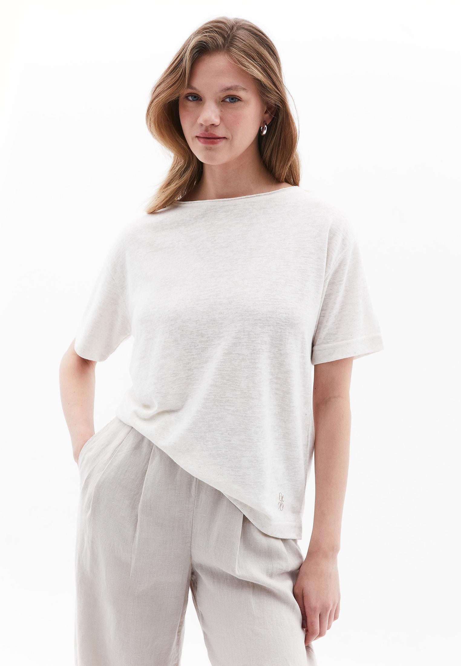 Boat Neck Loose T-Shirt - NATURAL
