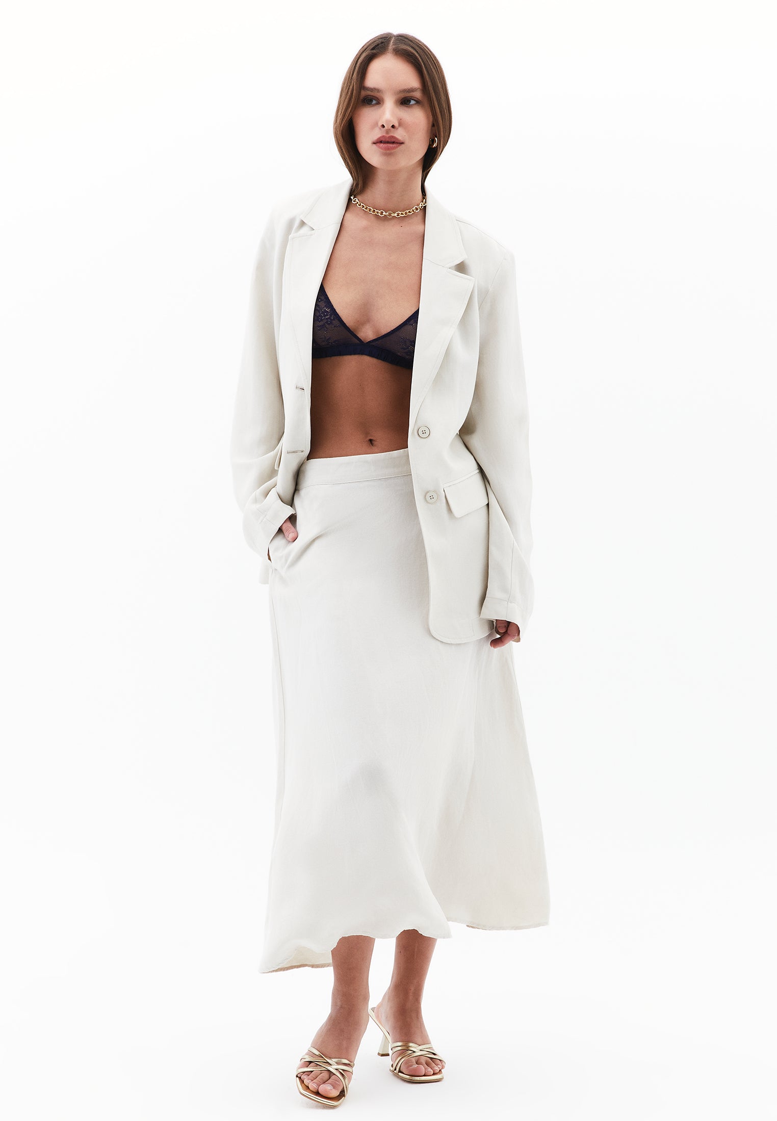 A-Line Midi Skirt - NATURAL